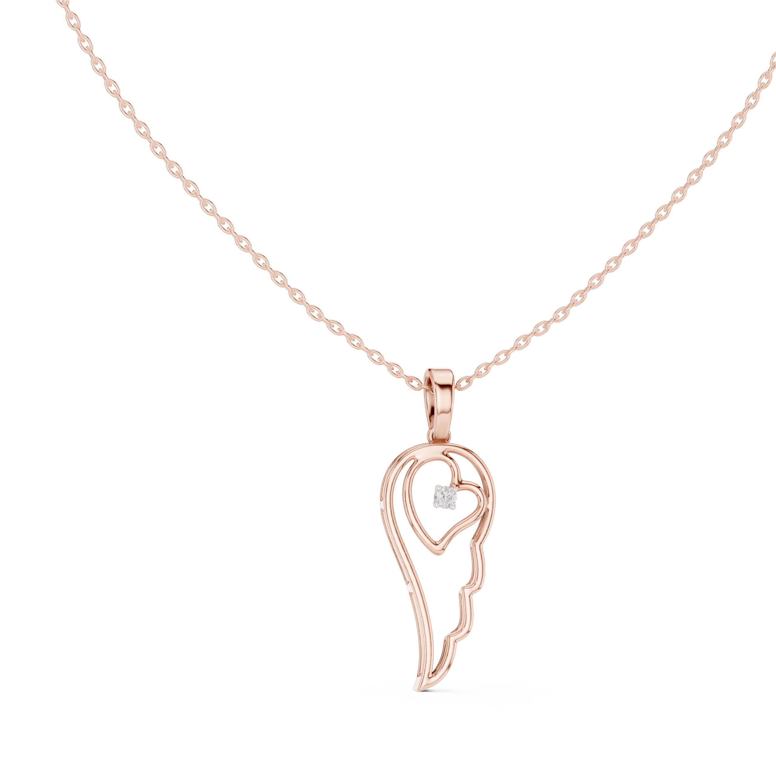 Heart Angel Wing Pendant Necklace
