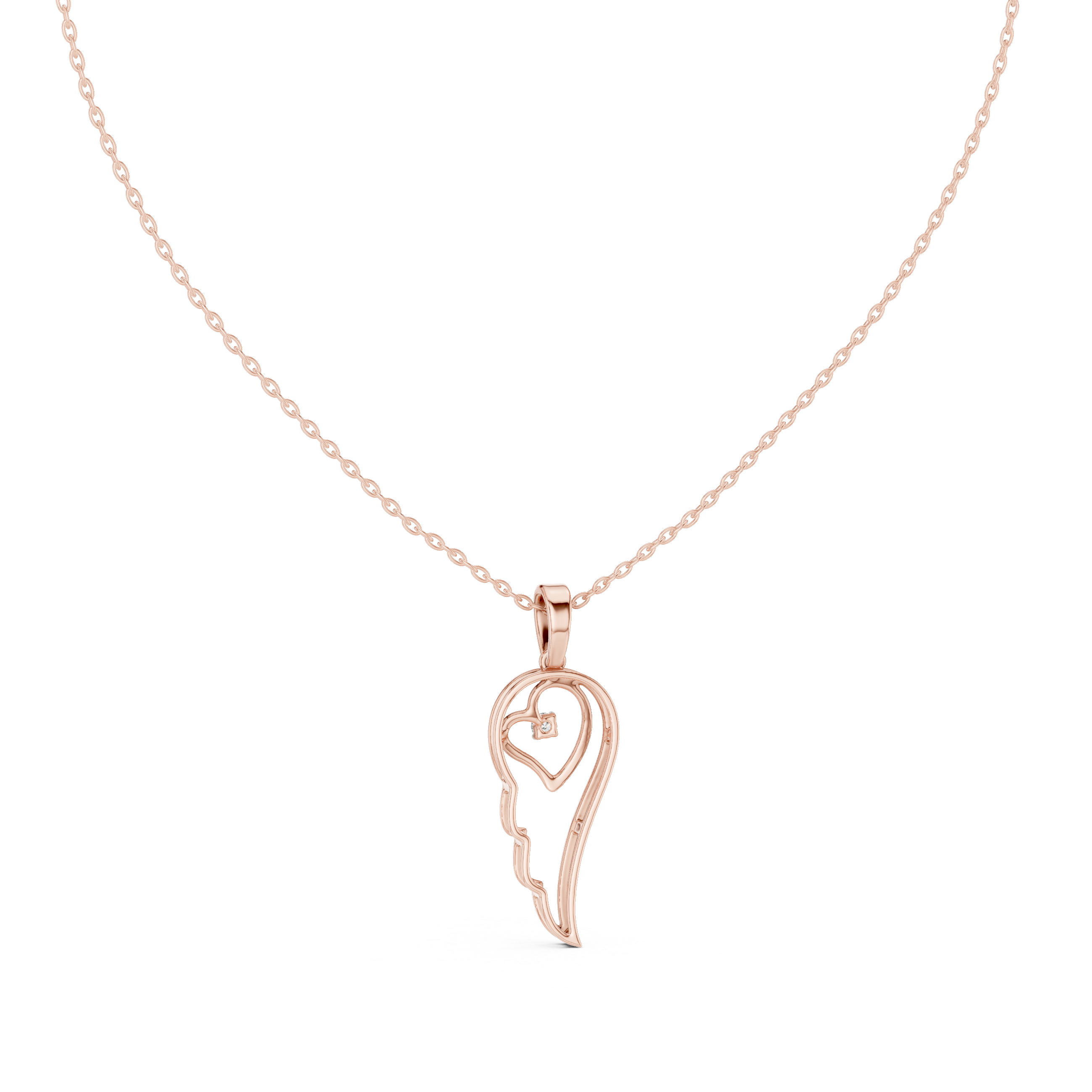 Heart Angel Wing Pendant Necklace