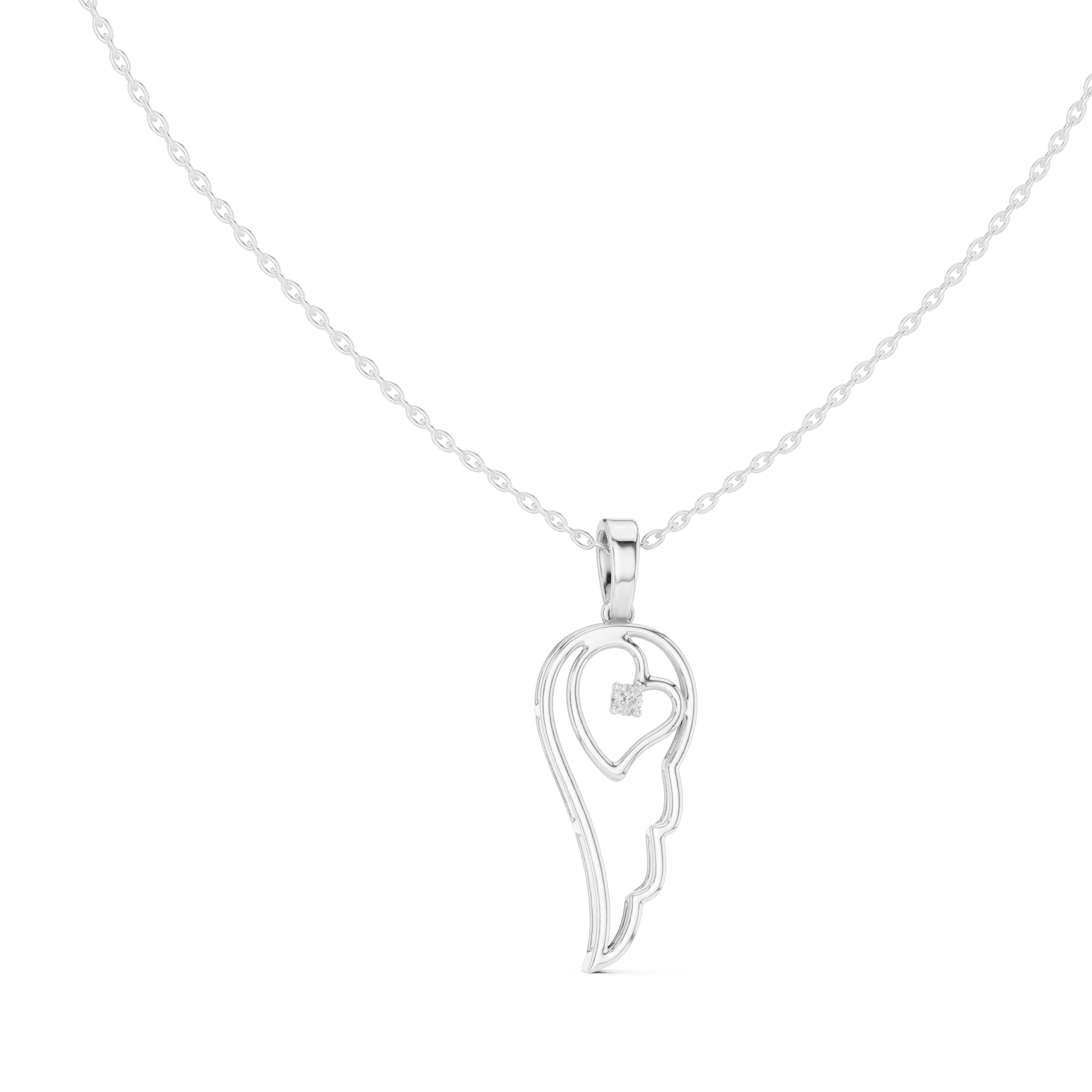 Heart Angel Wing Pendant Necklace