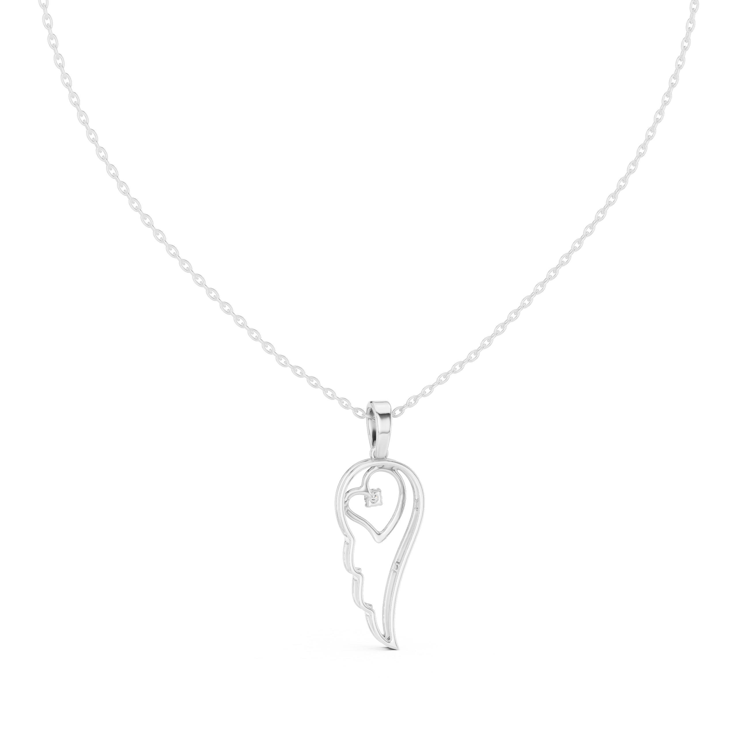 Heart Angel Wing Pendant Necklace