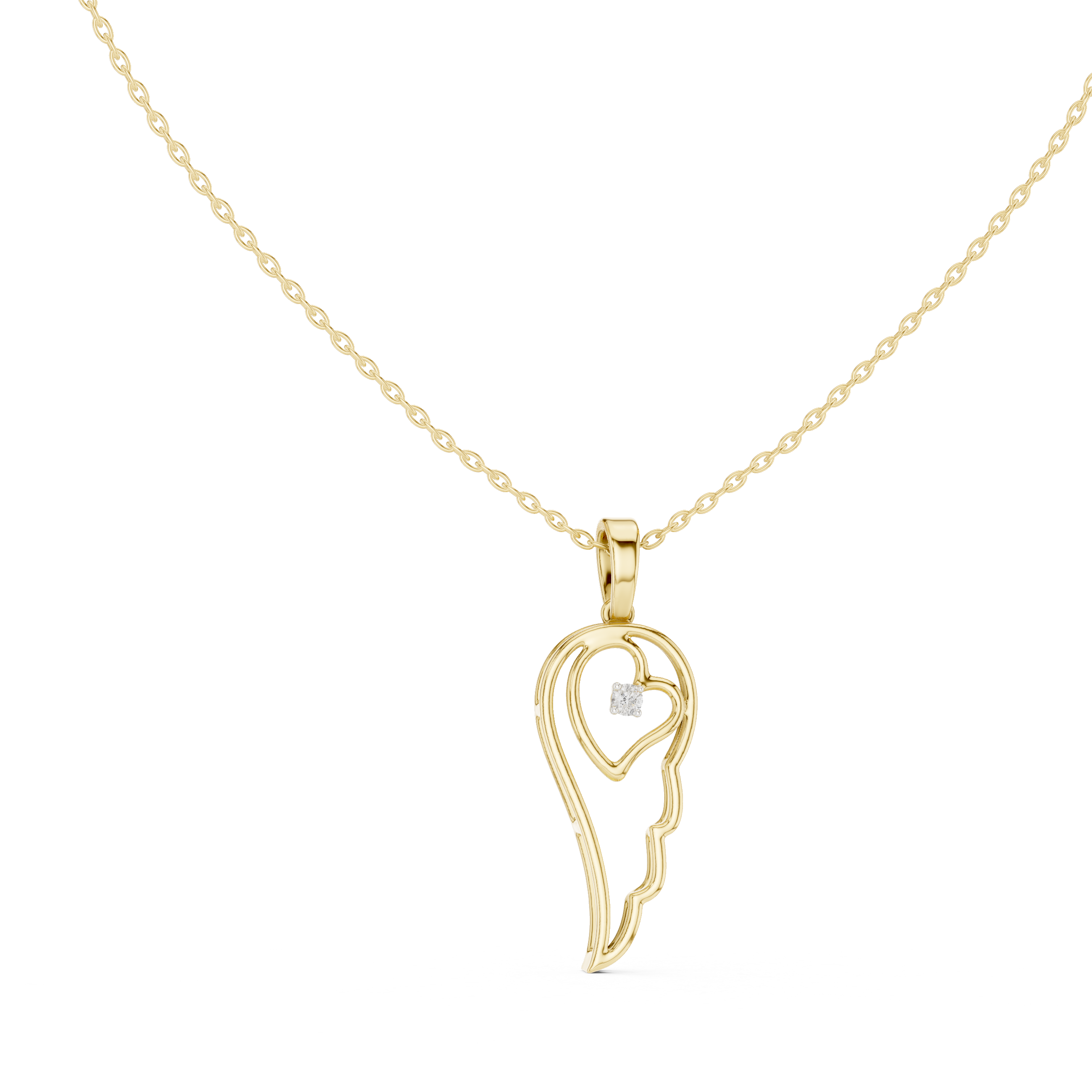 Heart Angel Wing Pendant Necklace
