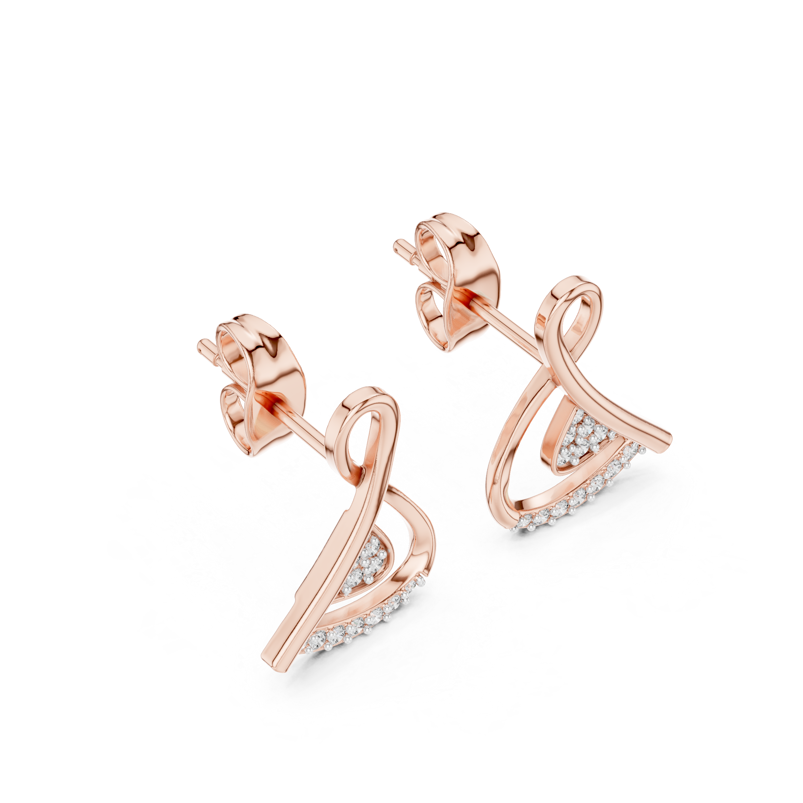Cross Over Diamond Stud Earrings