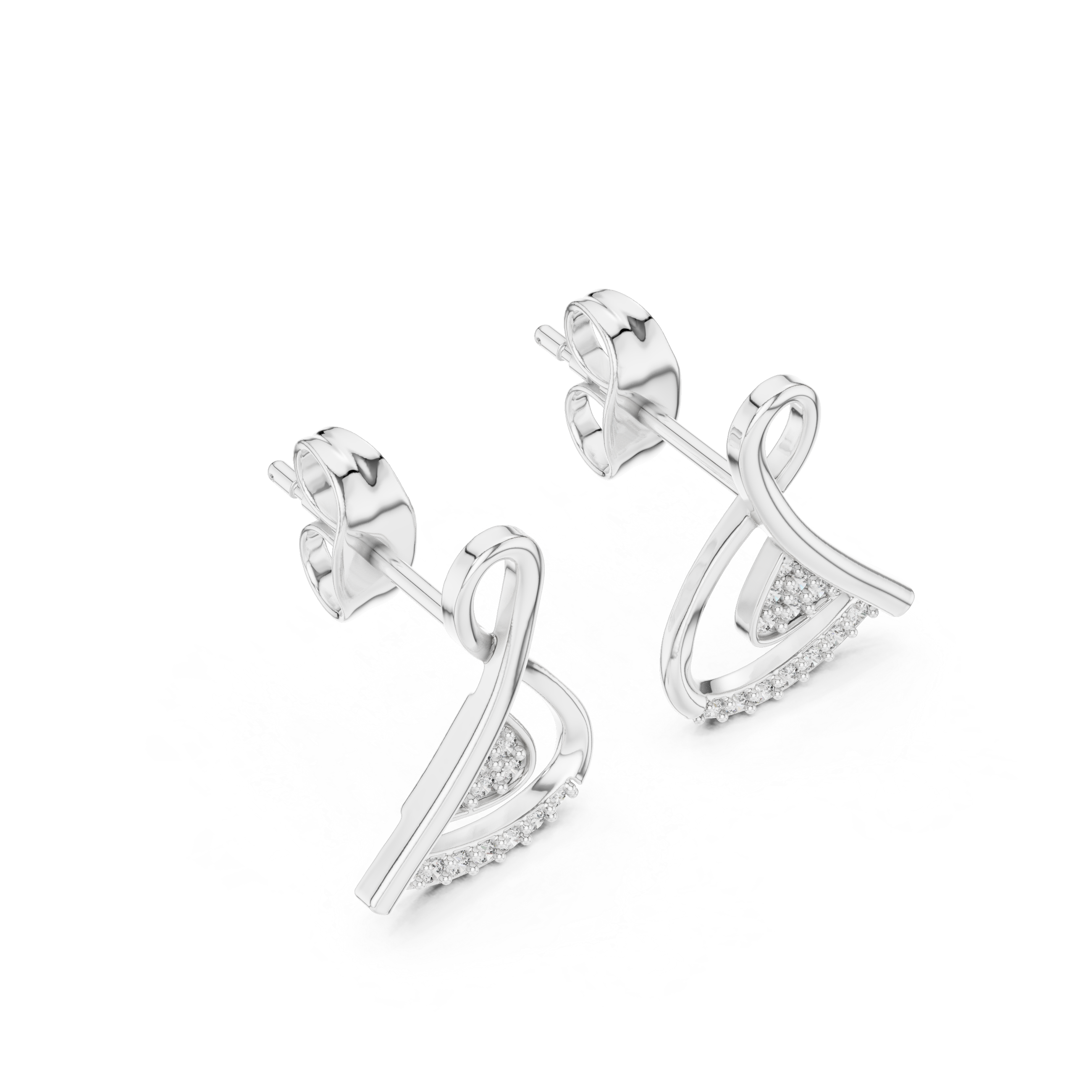Cross Over Diamond Stud Earrings