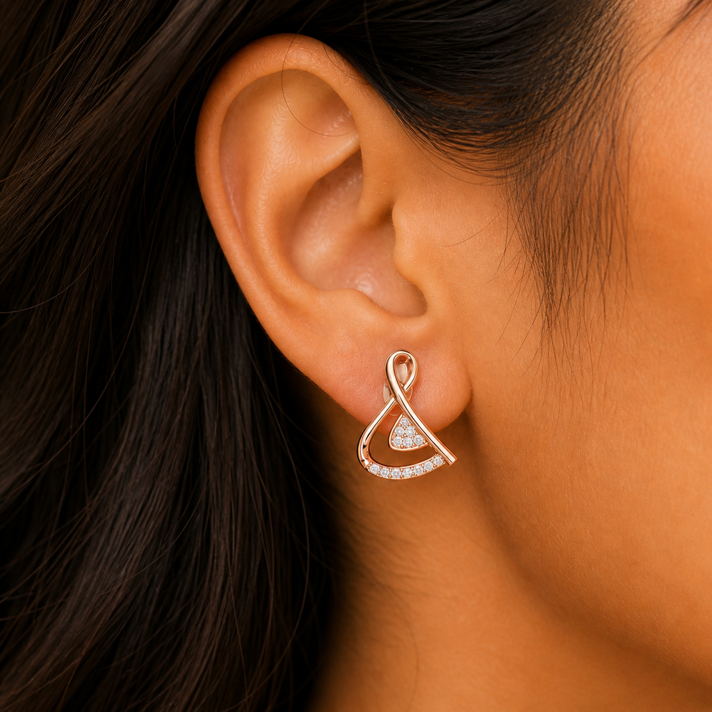 Cross Over Diamond Stud Earrings