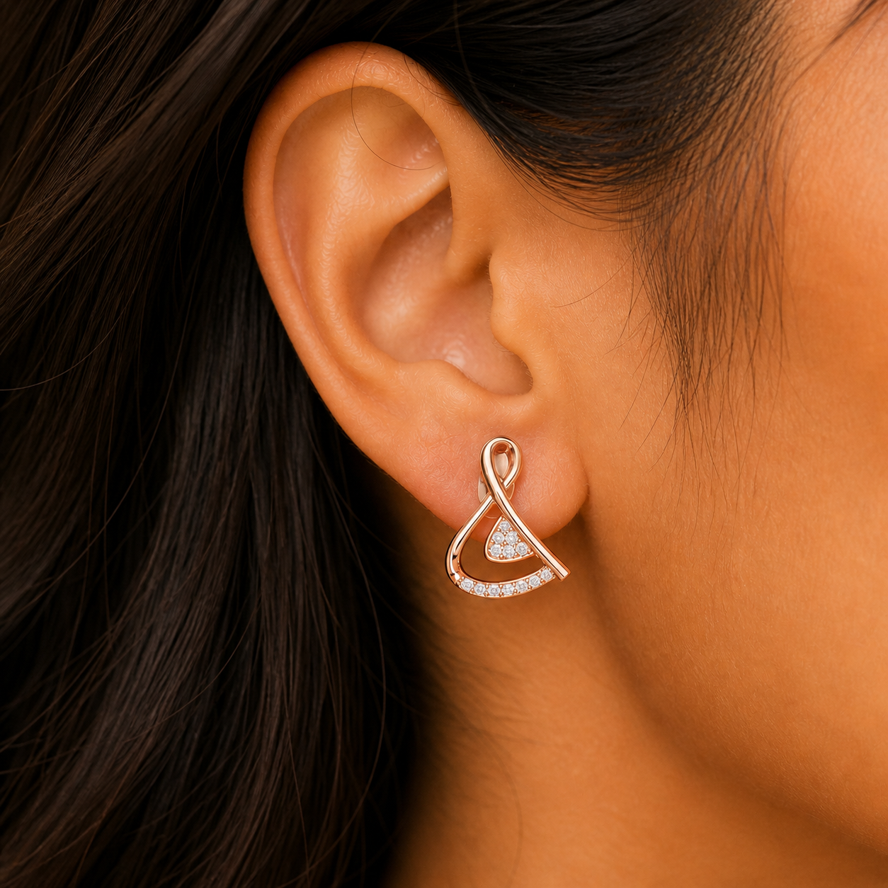 Cross Over Diamond Stud Earrings