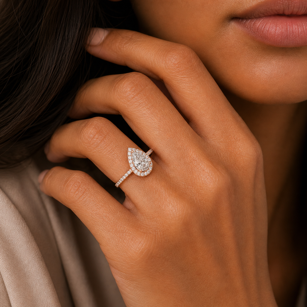 Pear Cut Halo Diamond Ring