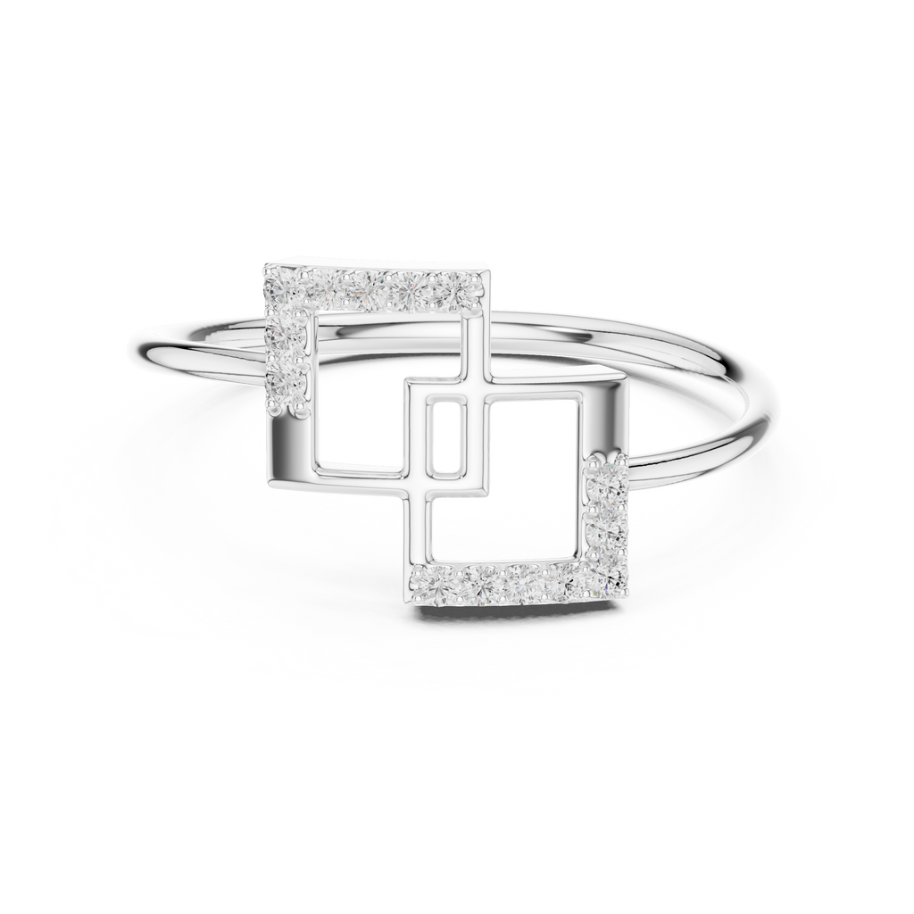Geometric Double Square Diamond Ring