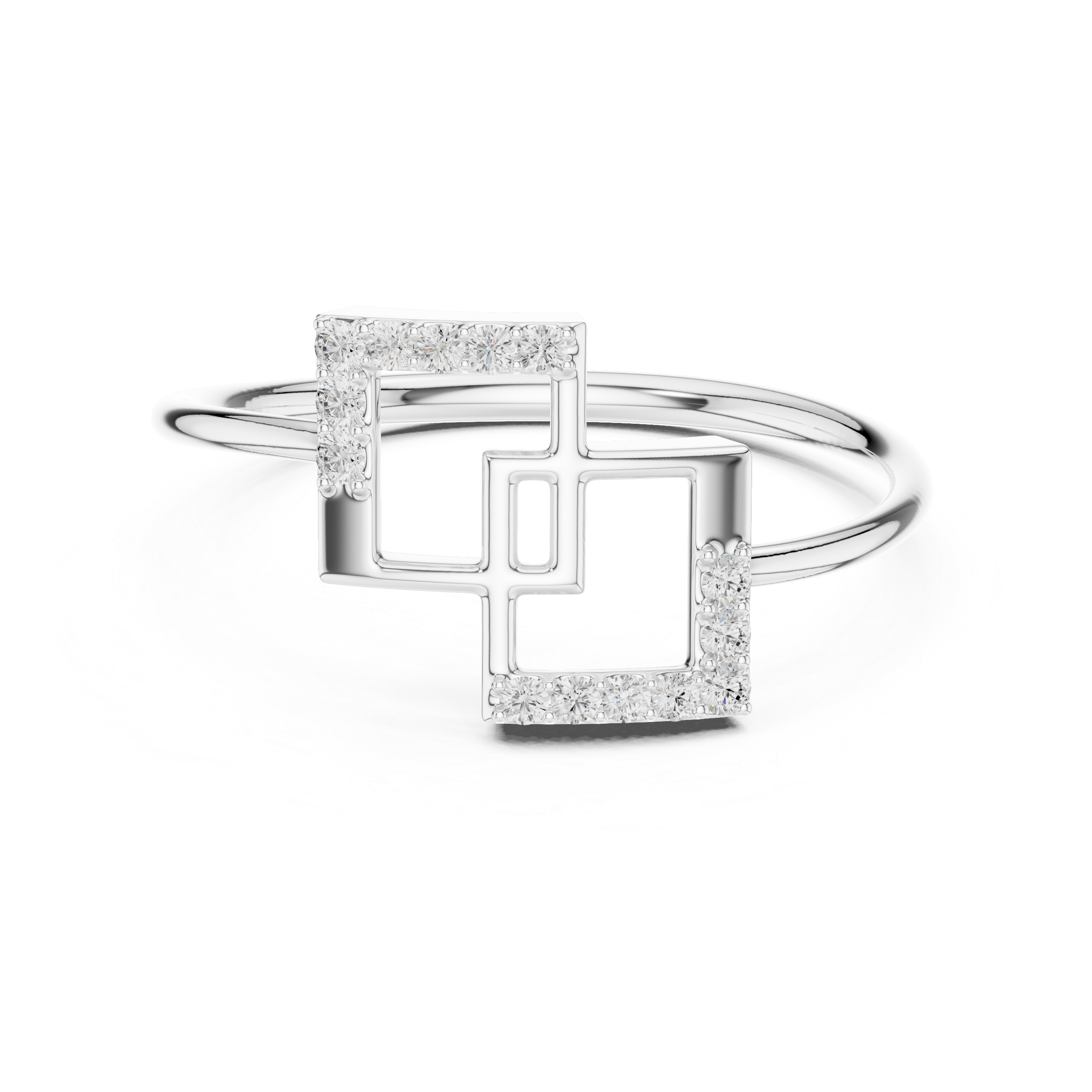 Geometric Double Square Diamond Ring