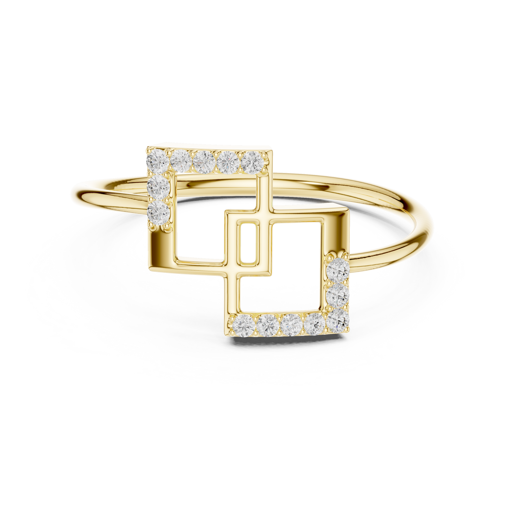 Geometric Double Square Diamond Ring
