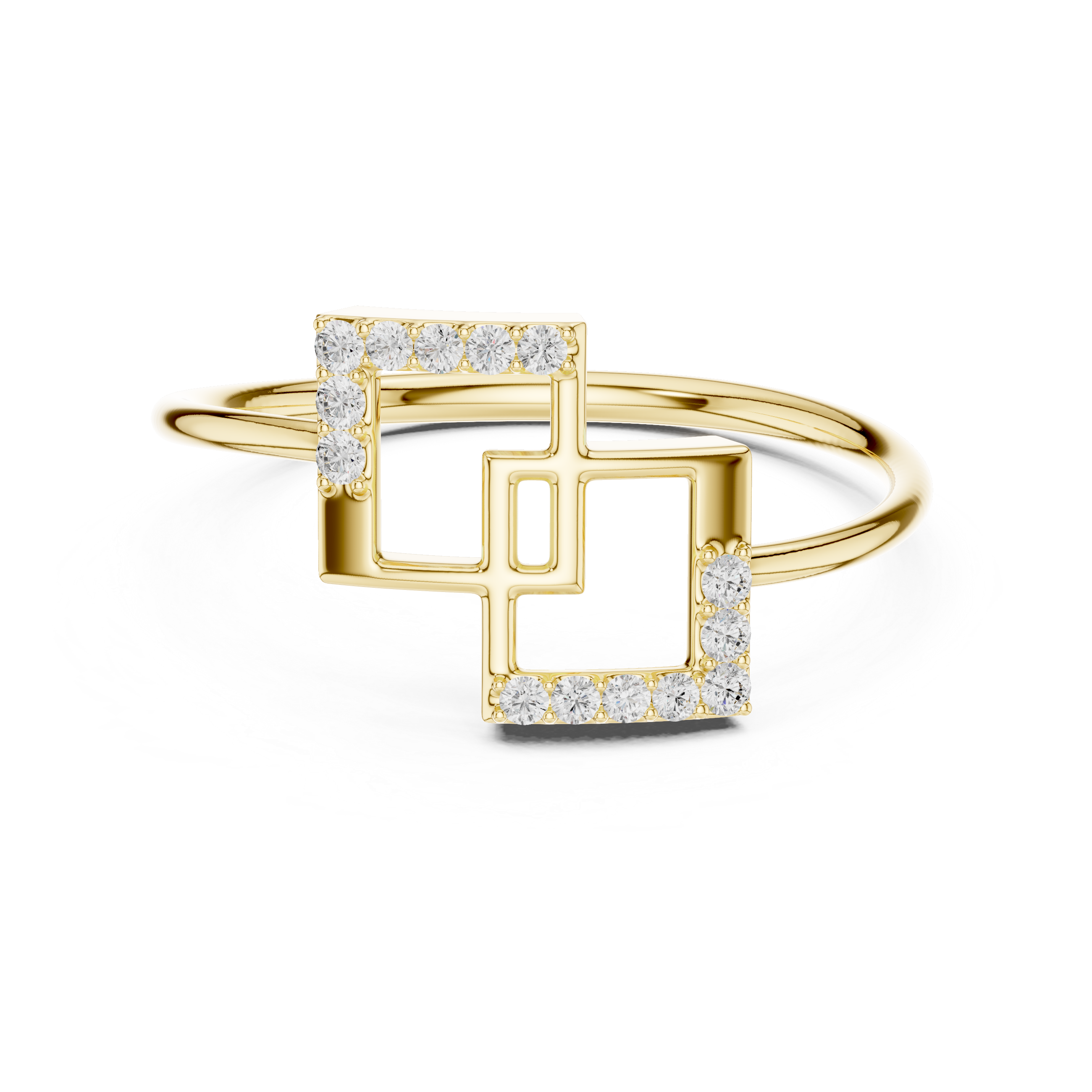 Geometric Double Square Diamond Ring