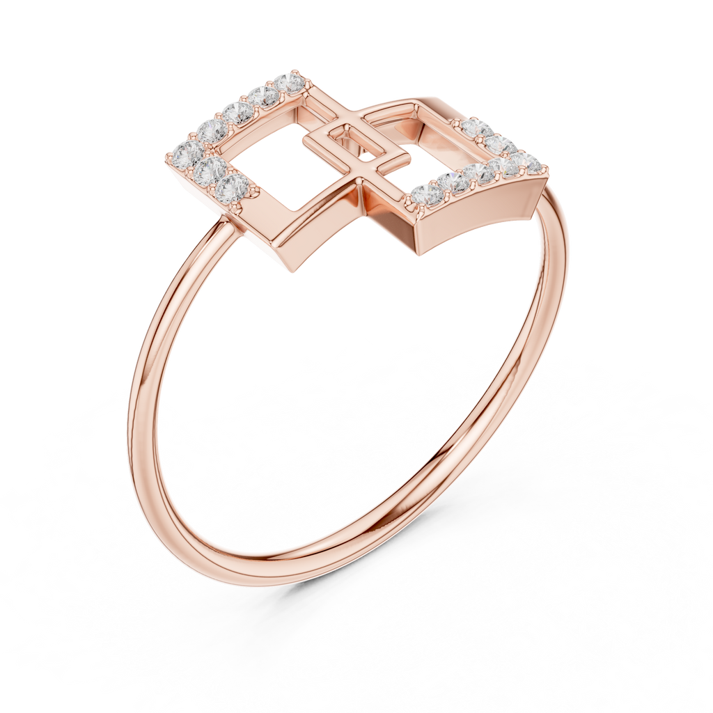 Geometric Double Square Diamond Ring