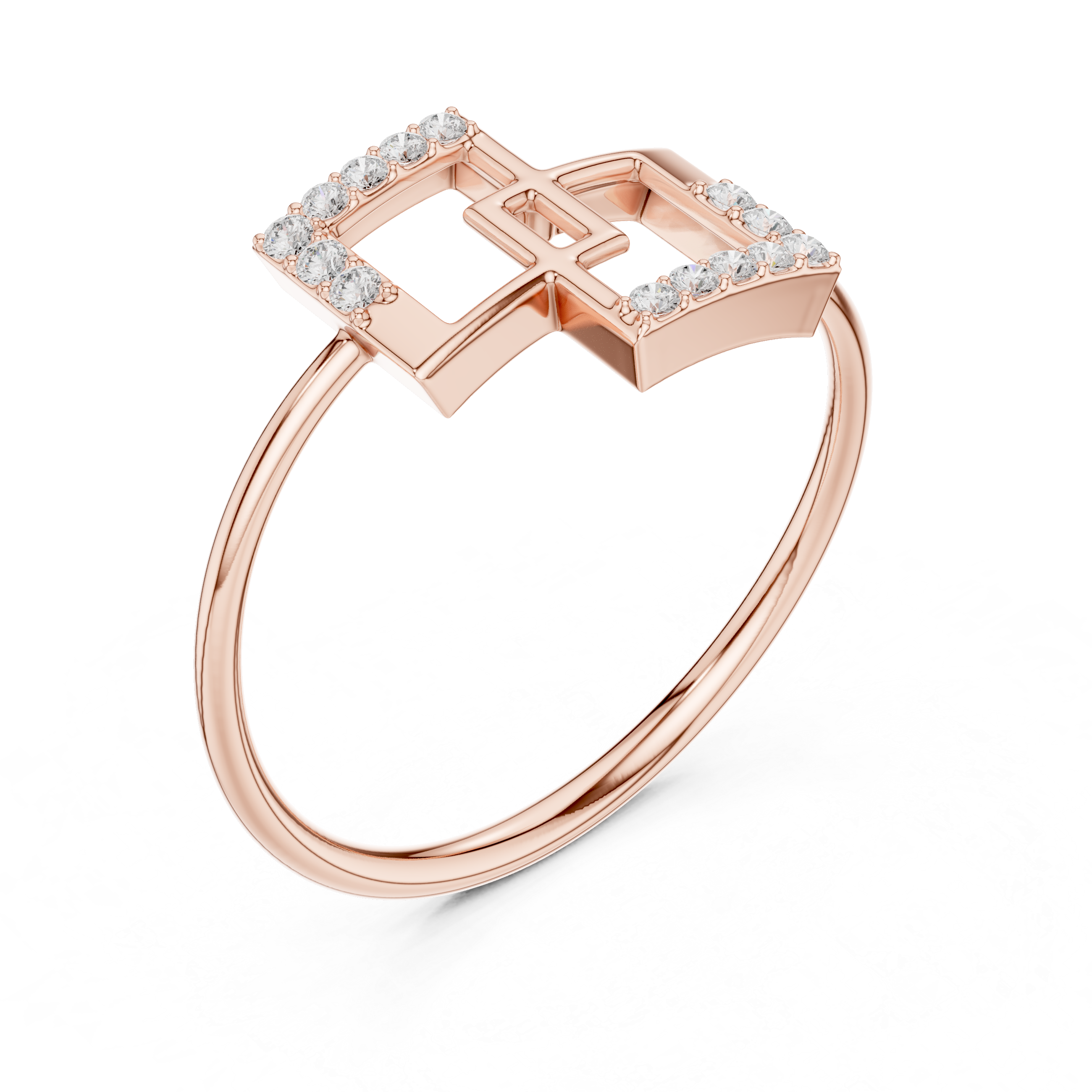 Geometric Double Square Diamond Ring