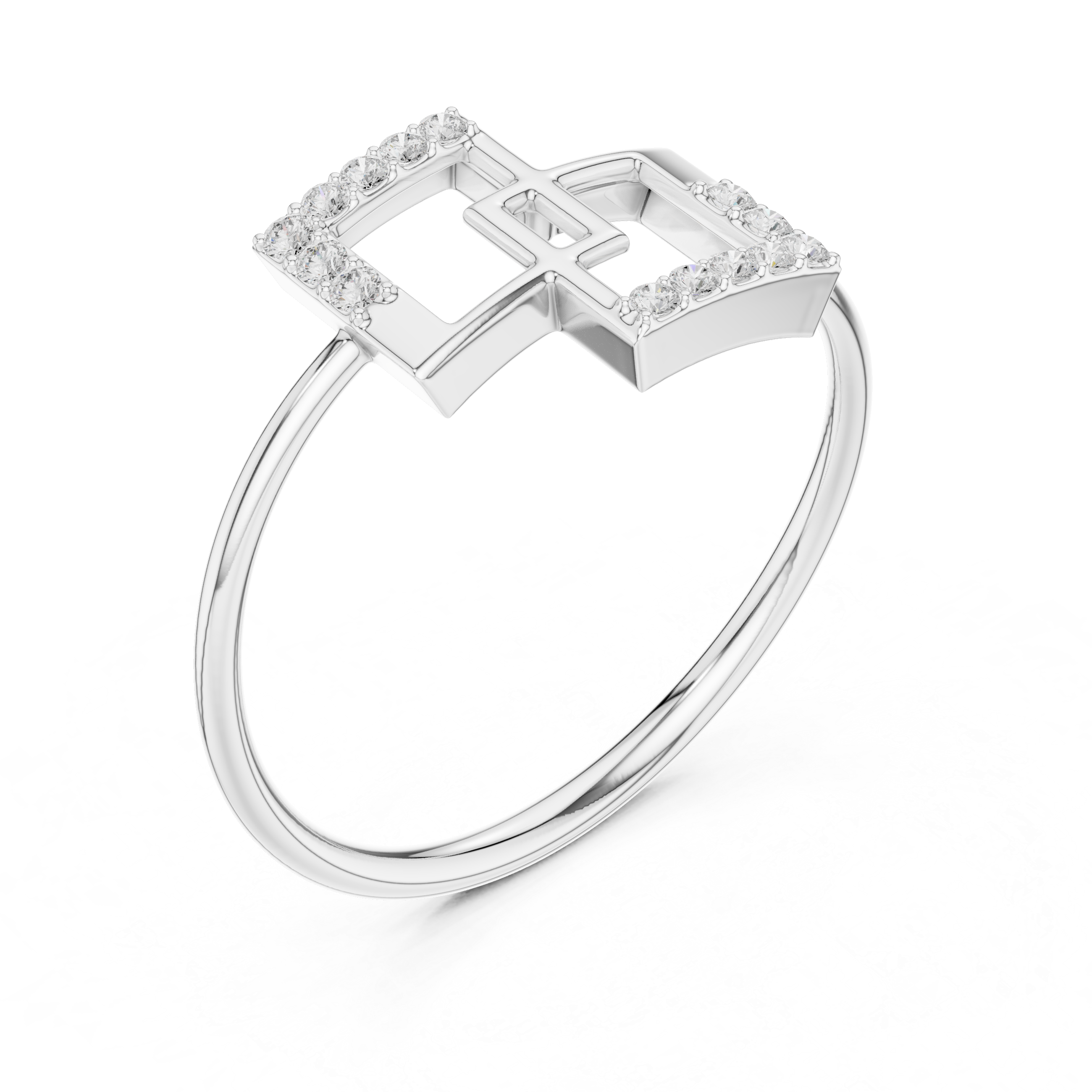 Geometric Double Square Diamond Ring