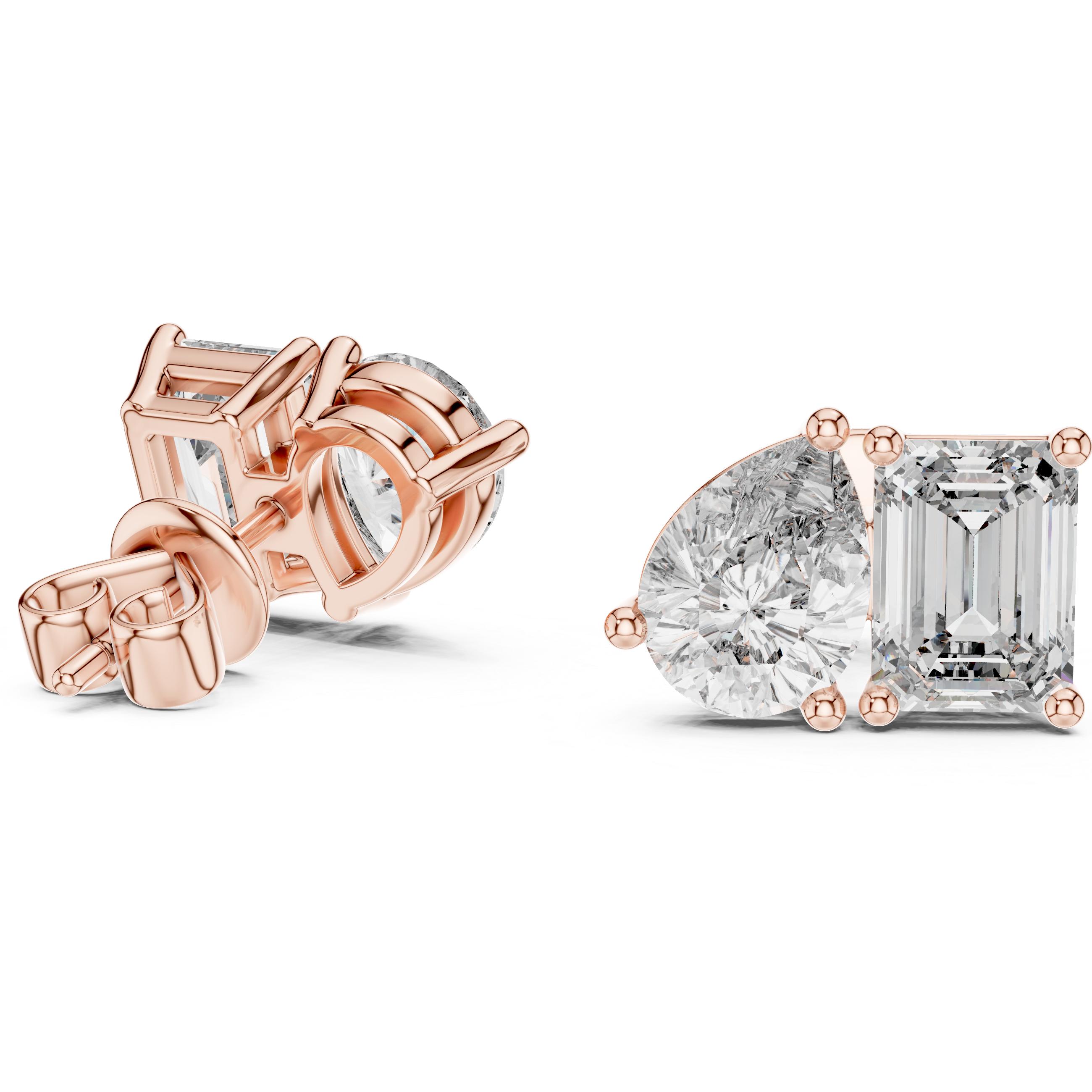 Pear & Emerald Cut Duo Stud Earrings