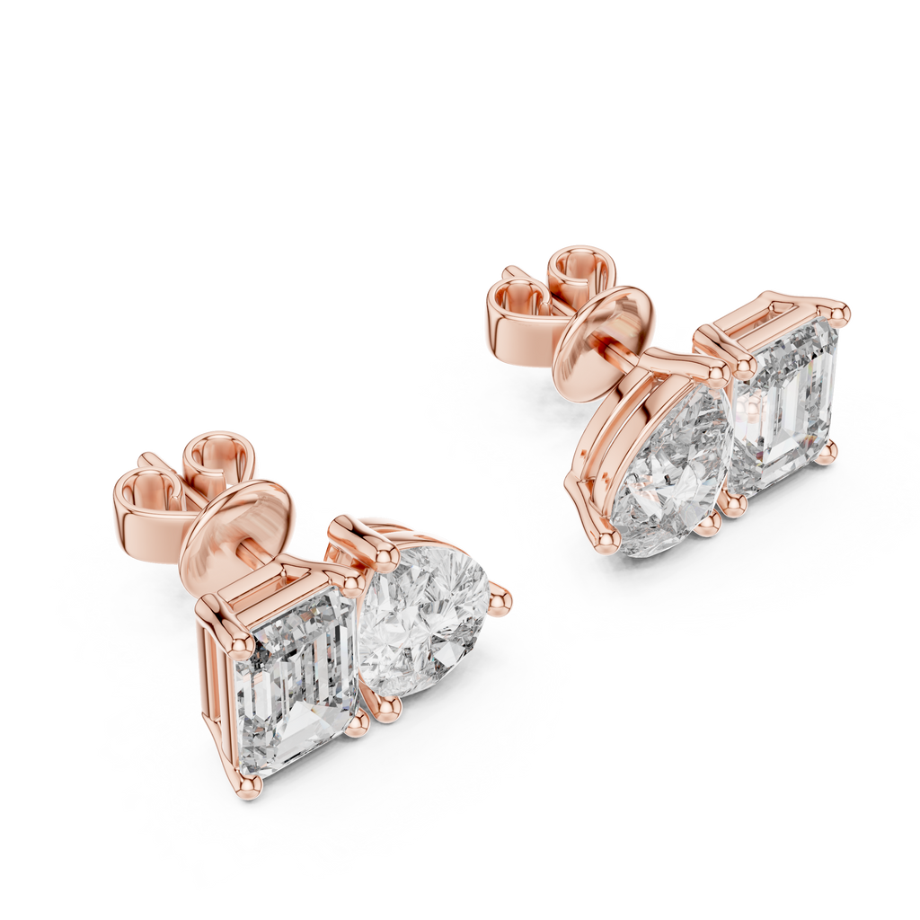 Pear & Emerald Cut Duo Stud Earrings