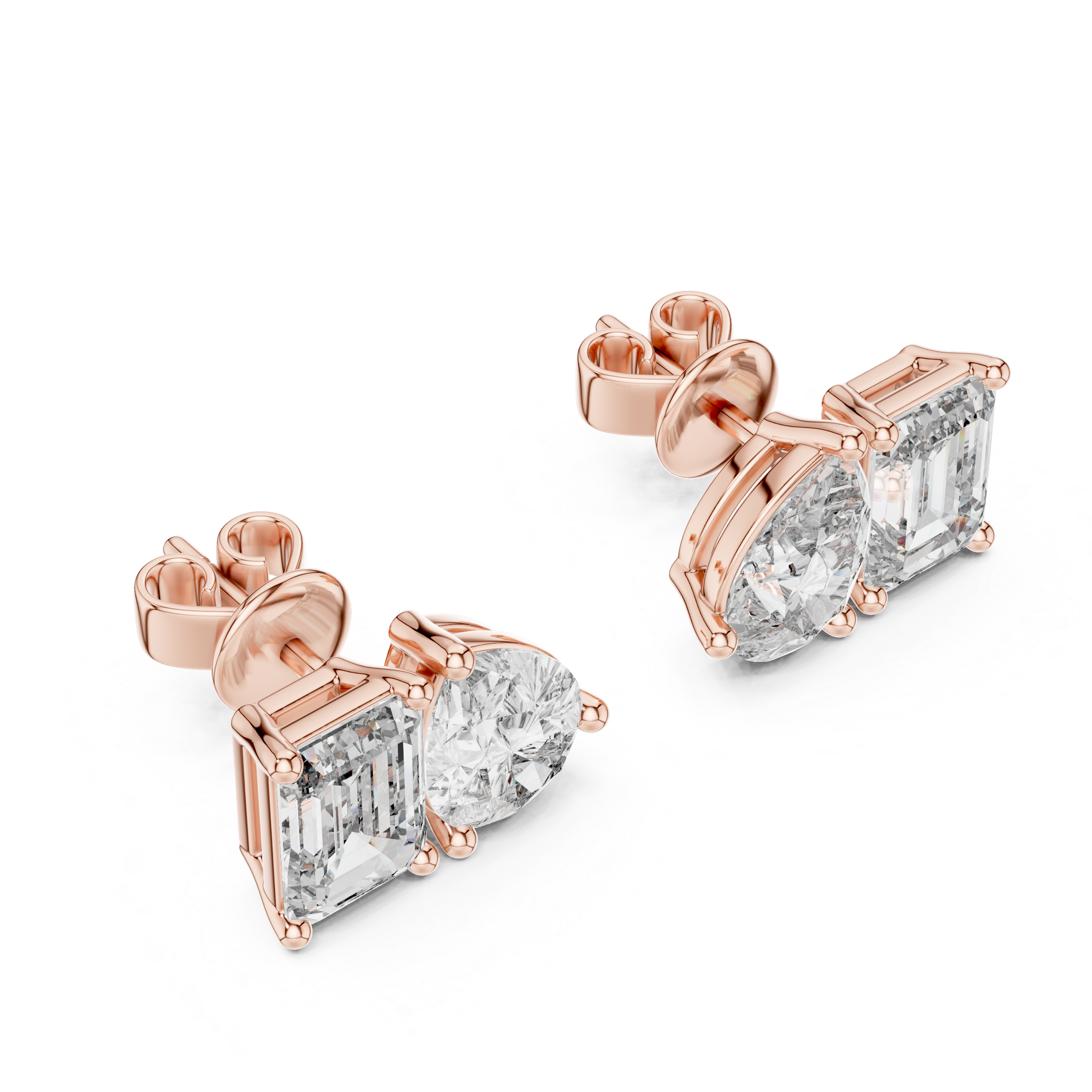 Pear & Emerald Cut Duo Stud Earrings