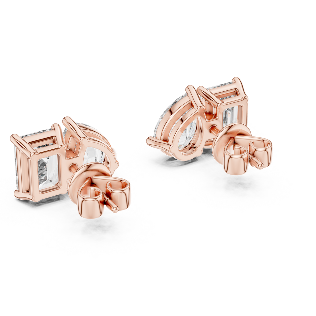 Pear & Emerald Cut Duo Stud Earrings