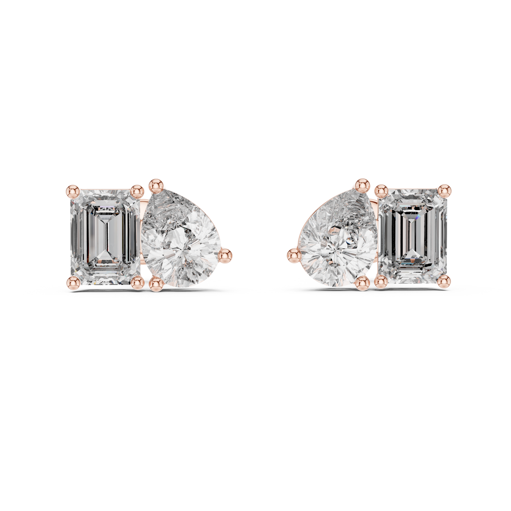 Pear & Emerald Cut Duo Stud Earrings