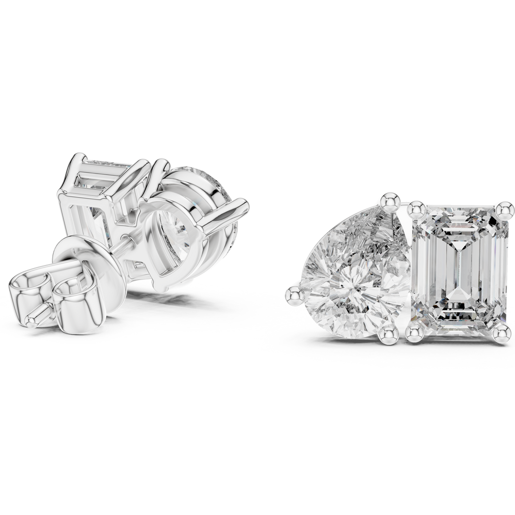 Pear & Emerald Cut Duo Stud Earrings