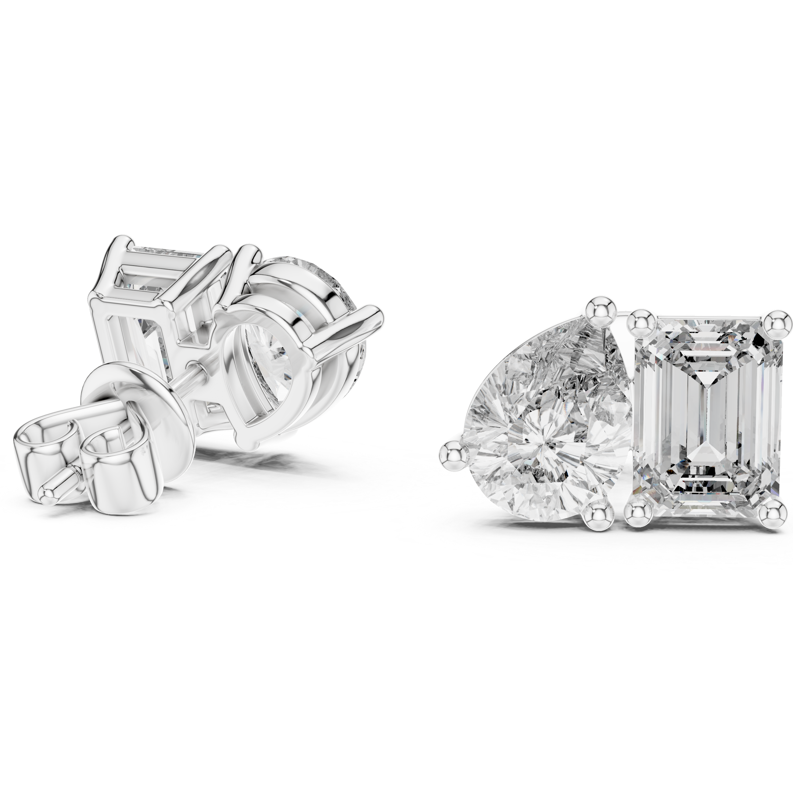 Pear & Emerald Cut Duo Stud Earrings
