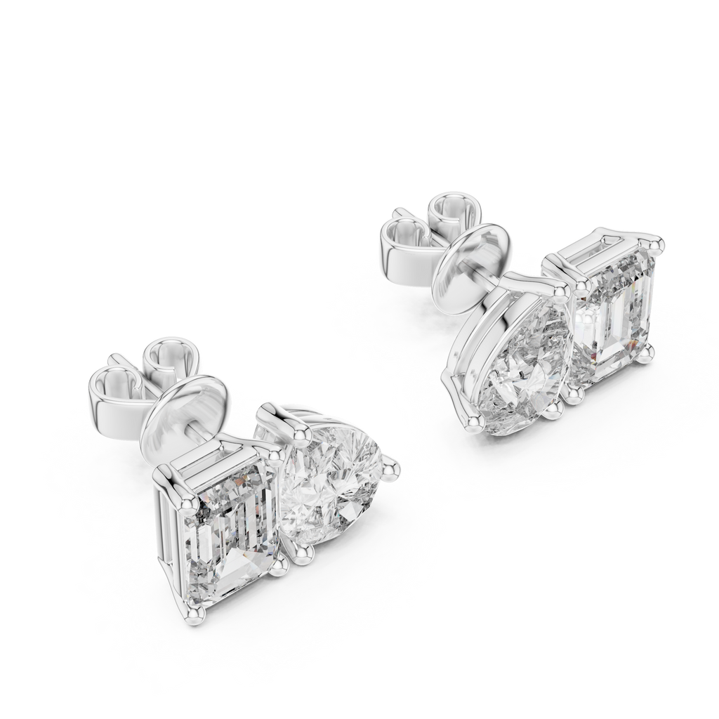 Pear & Emerald Cut Duo Stud Earrings