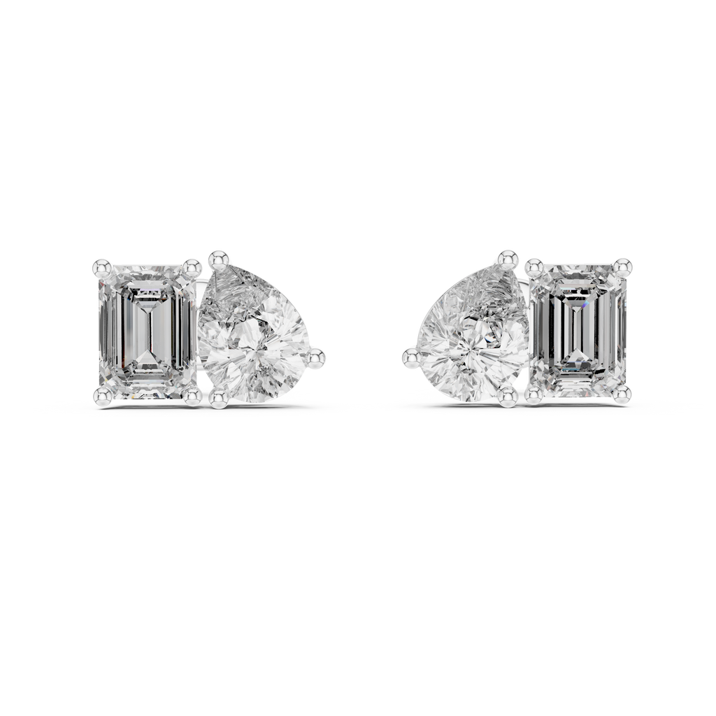 Pear & Emerald Cut Duo Stud Earrings