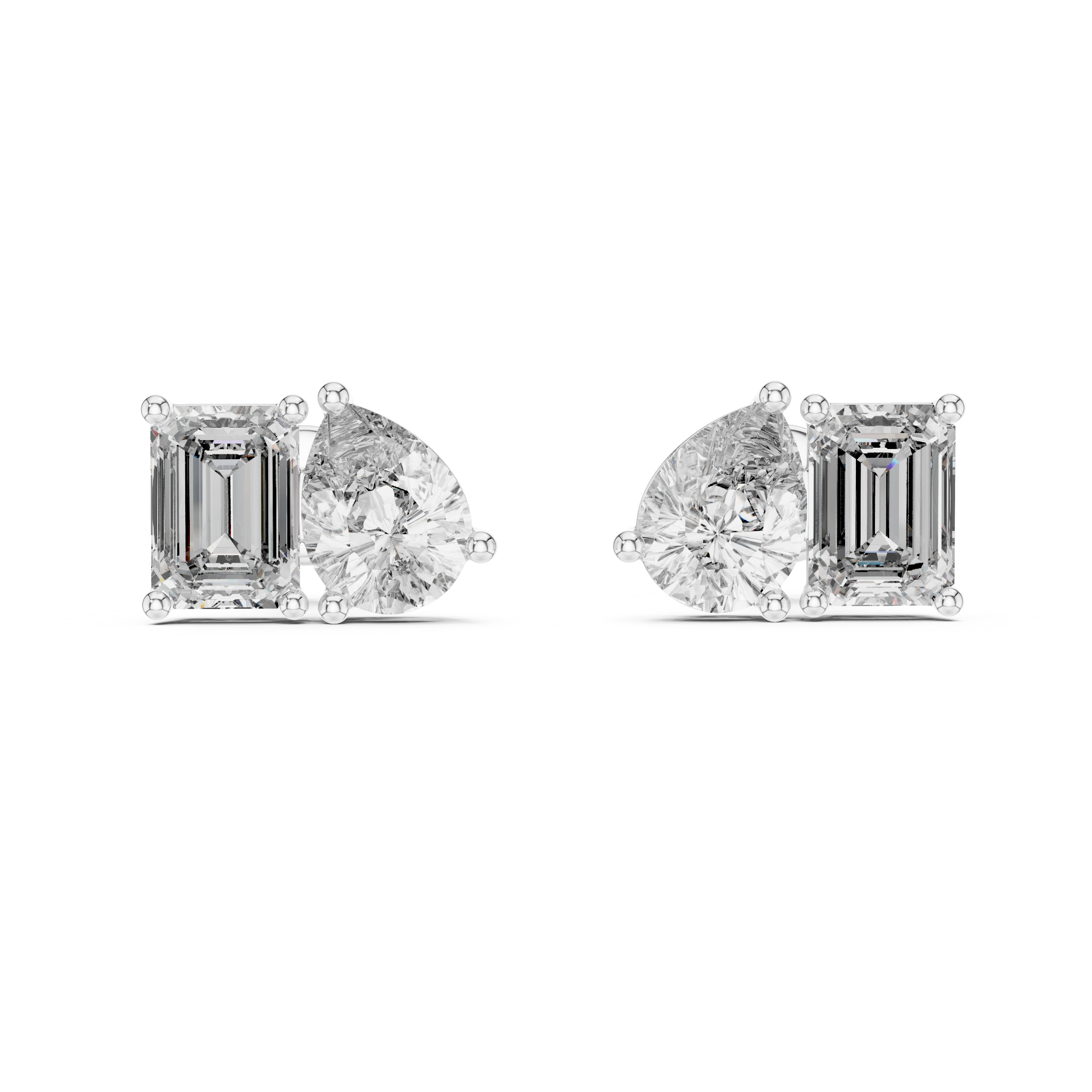 Pear & Emerald Cut Duo Stud Earrings