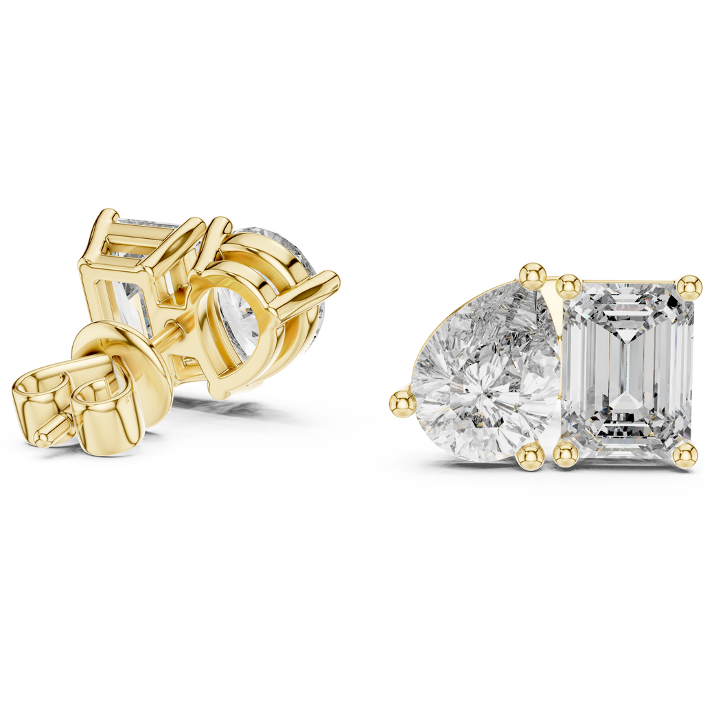 Pear & Emerald Cut Duo Stud Earrings