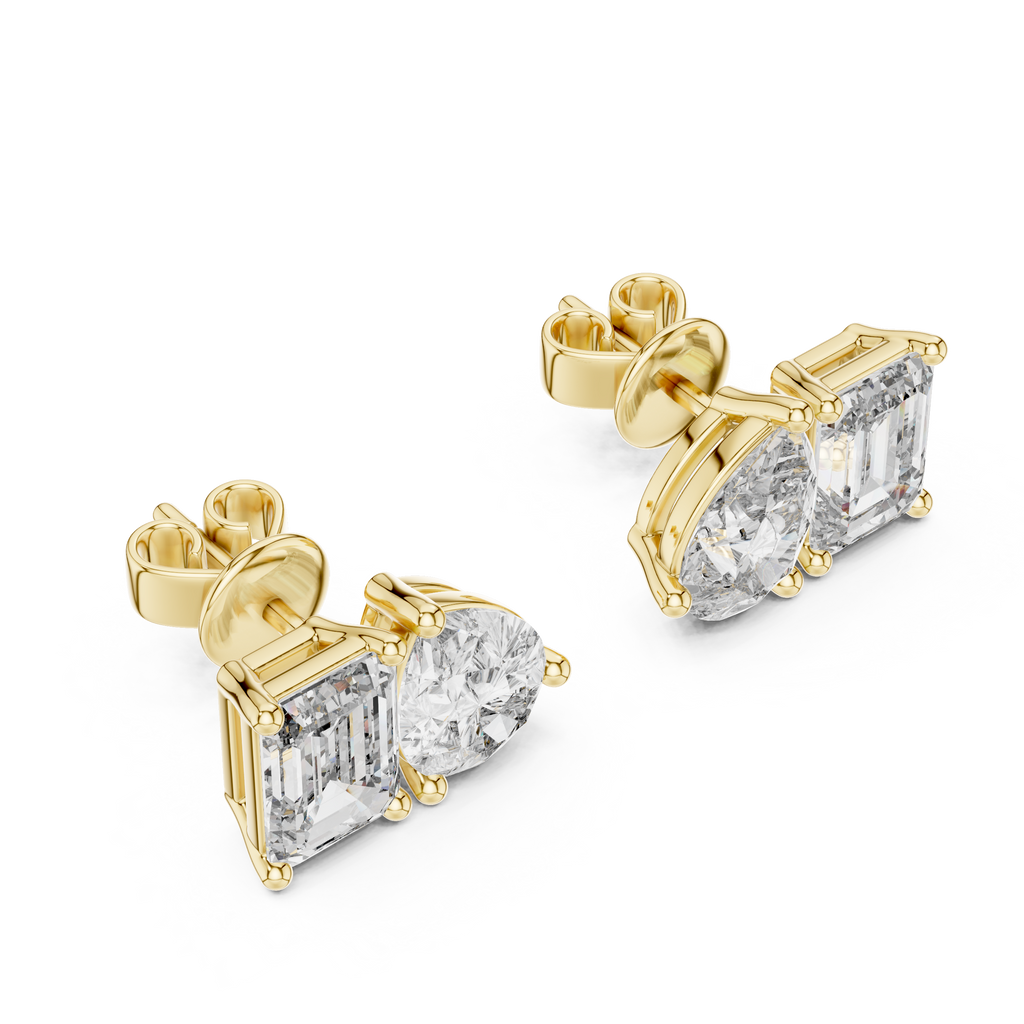 Pear & Emerald Cut Duo Stud Earrings