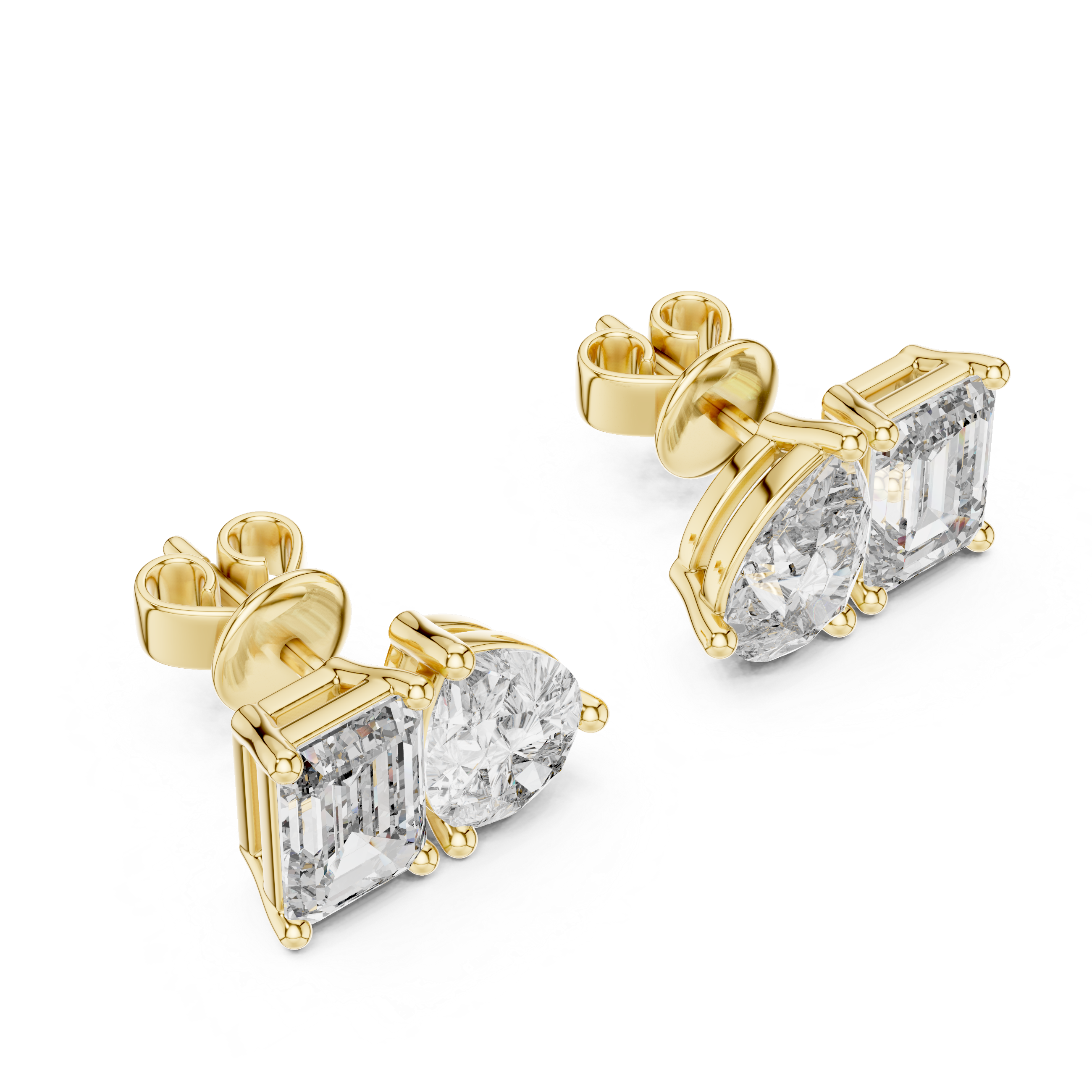 Pear & Emerald Cut Duo Stud Earrings