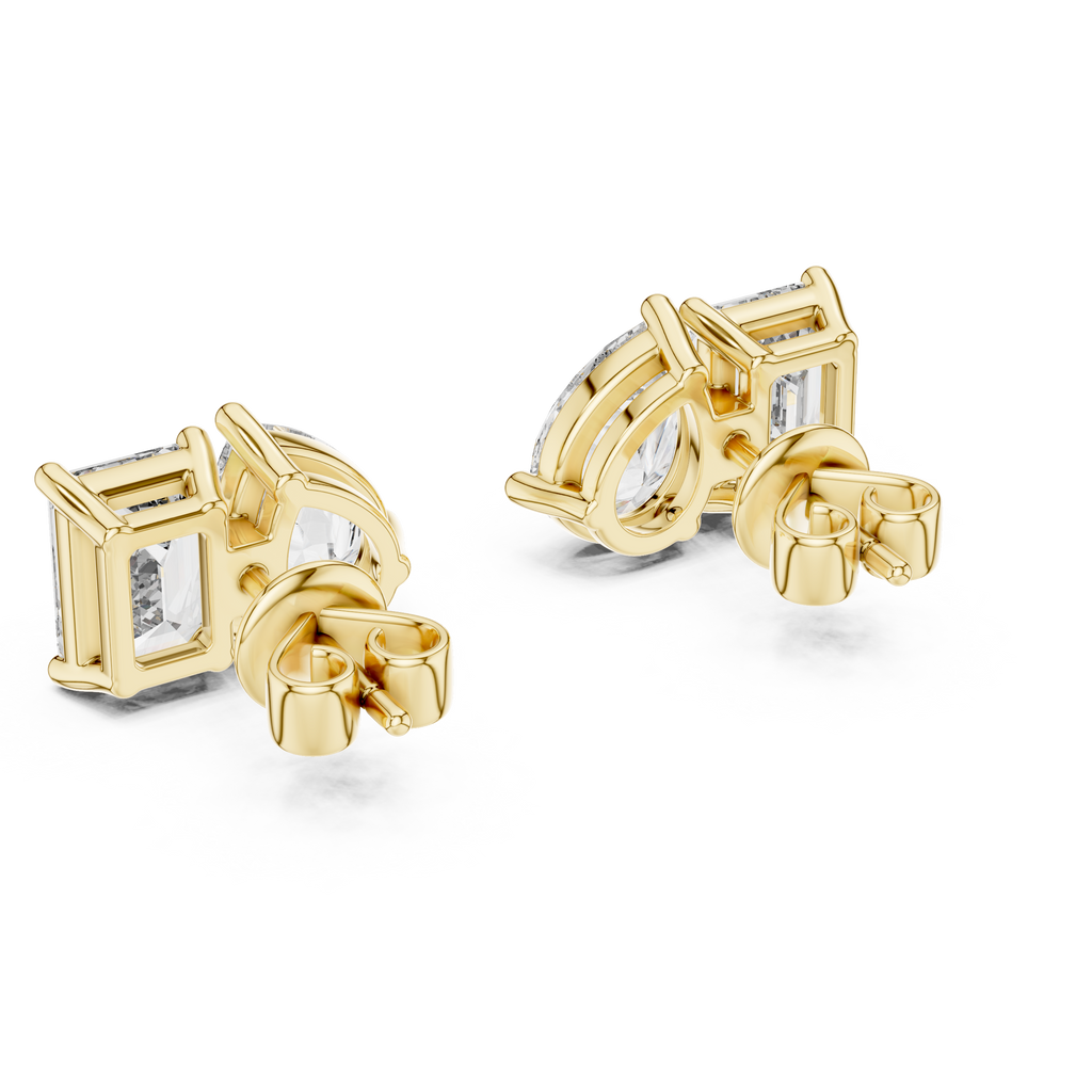 Pear & Emerald Cut Duo Stud Earrings