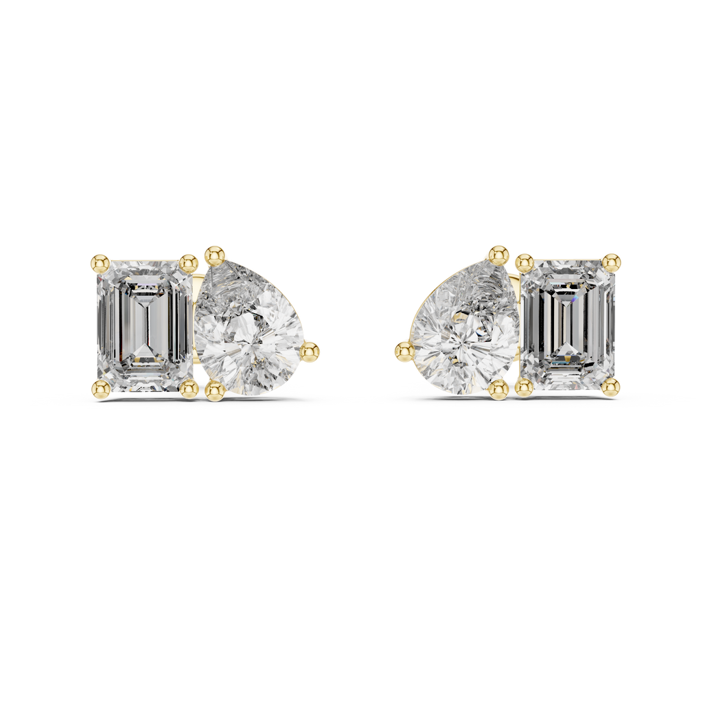 Pear & Emerald Cut Duo Stud Earrings