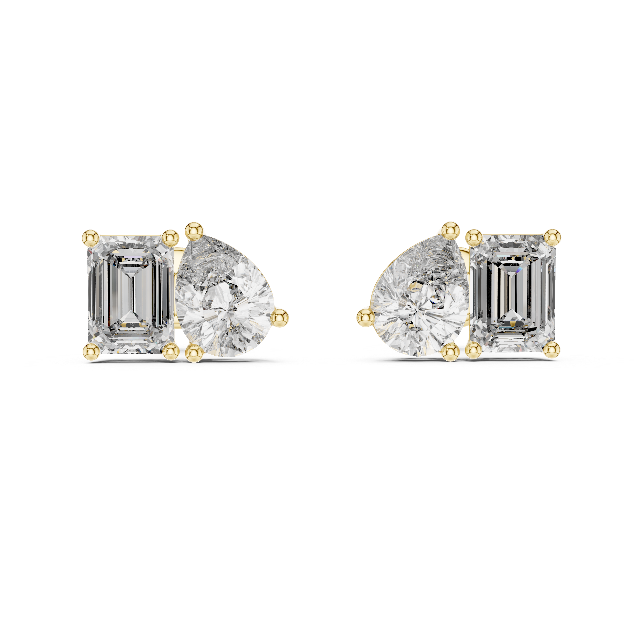 Pear & Emerald Cut Duo Stud Earrings