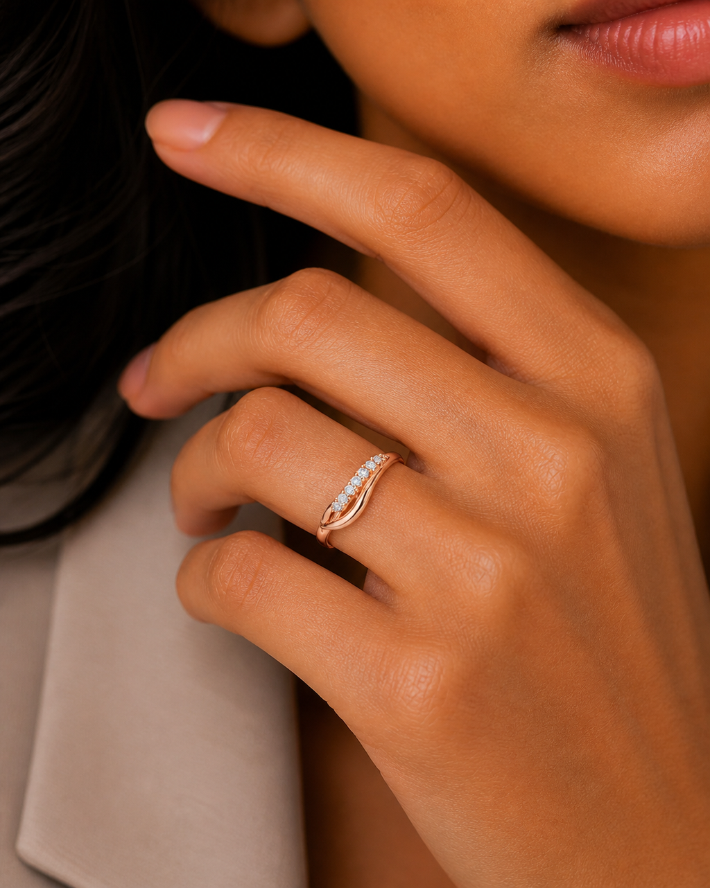 Curved Diamond Wave Ring