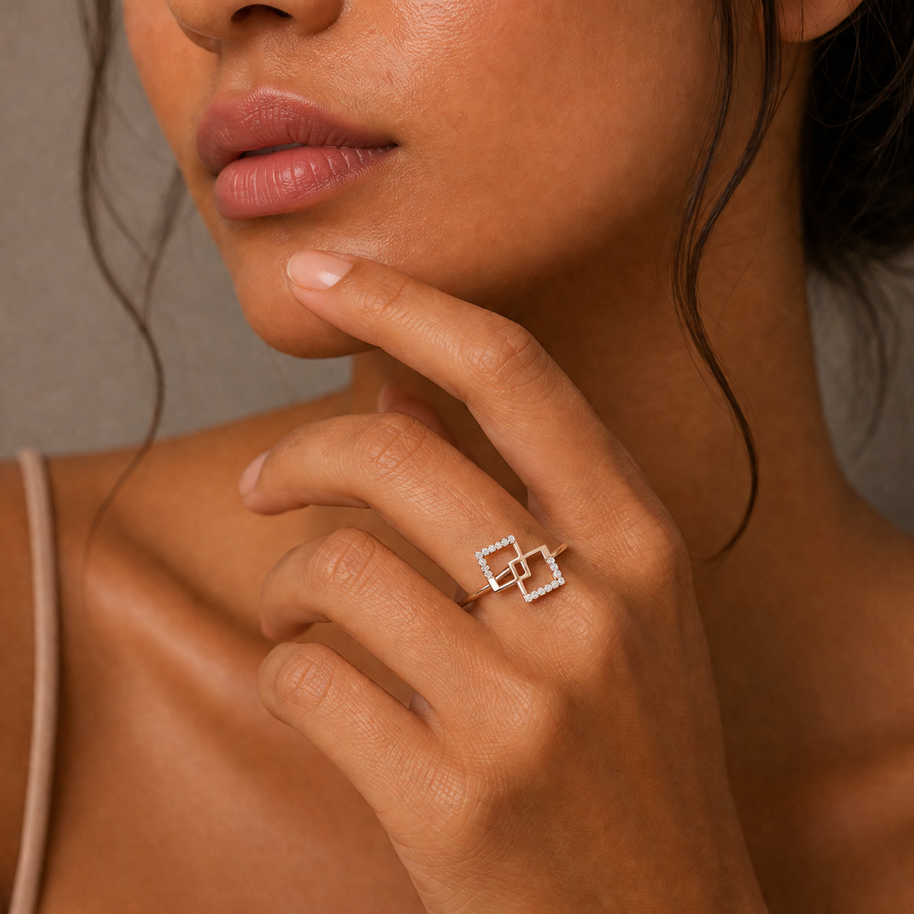 Geometric Double Square Diamond Ring