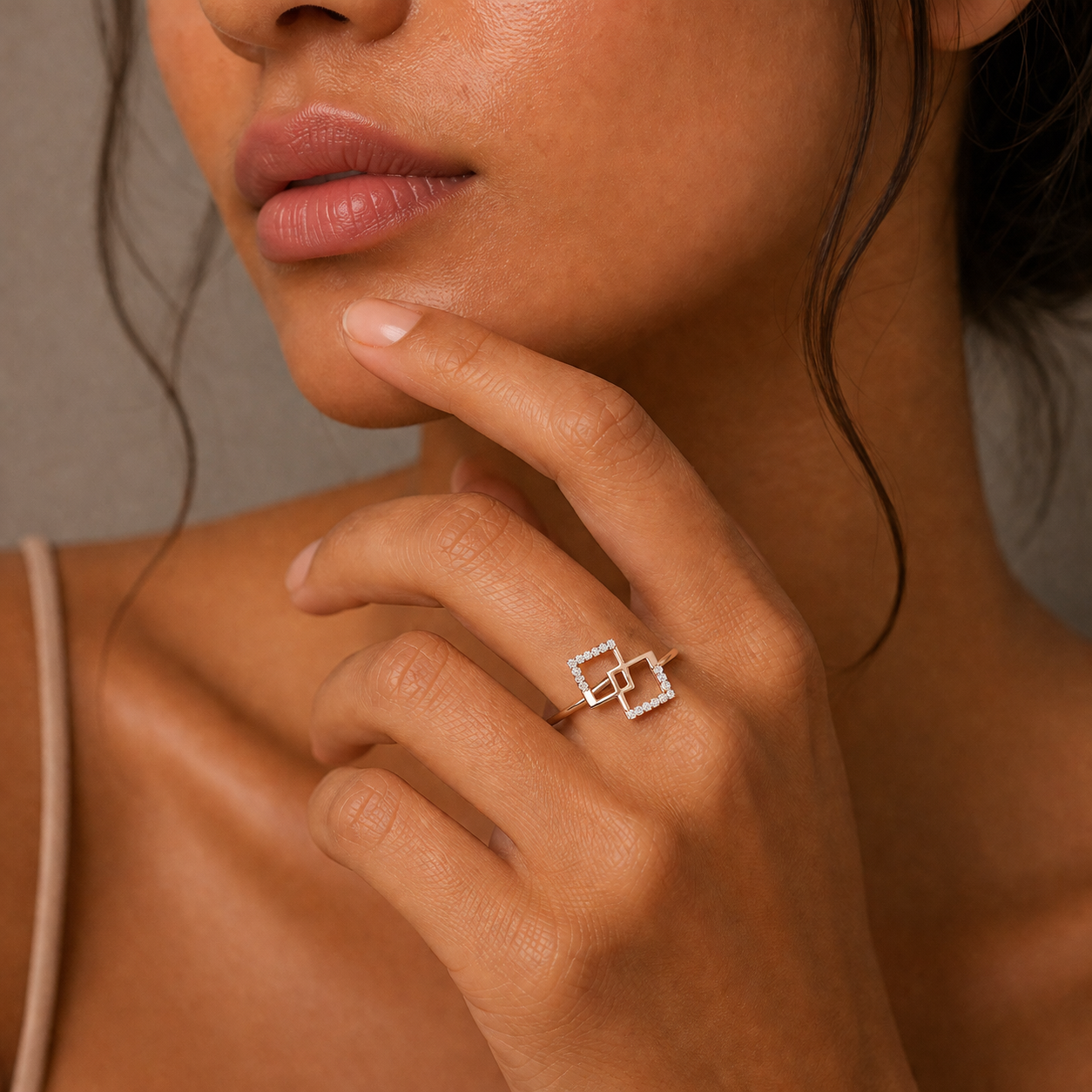 Geometric Double Square Diamond Ring