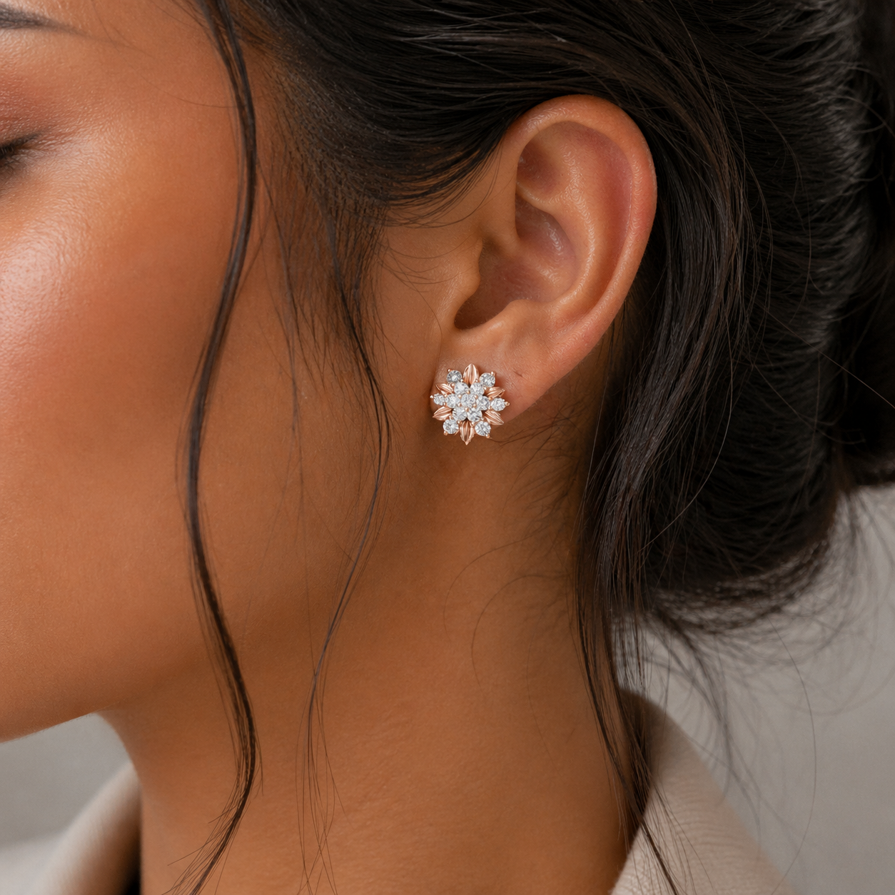Floral Diamond Cluster Stud Earrings