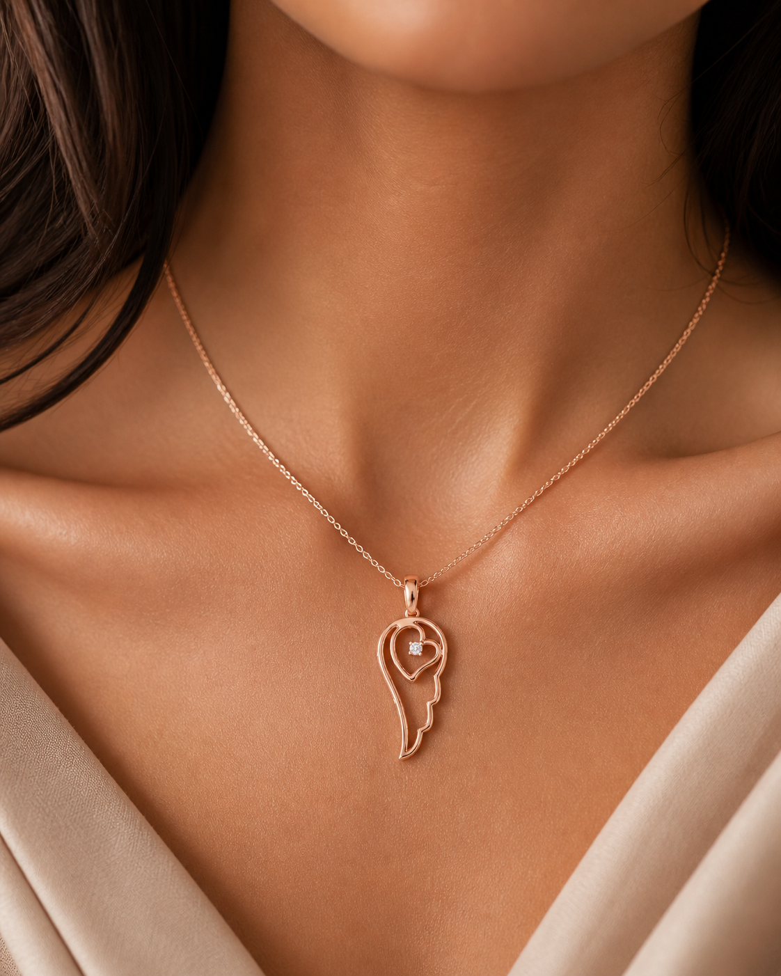 Heart Angel Wing Pendant Necklace