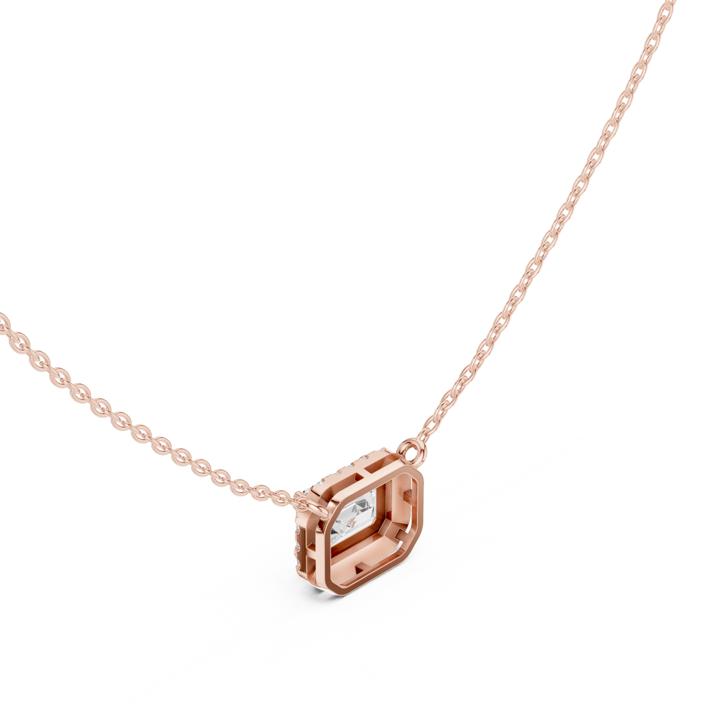 Emerald Cut Halo Diamond Pendant Necklace