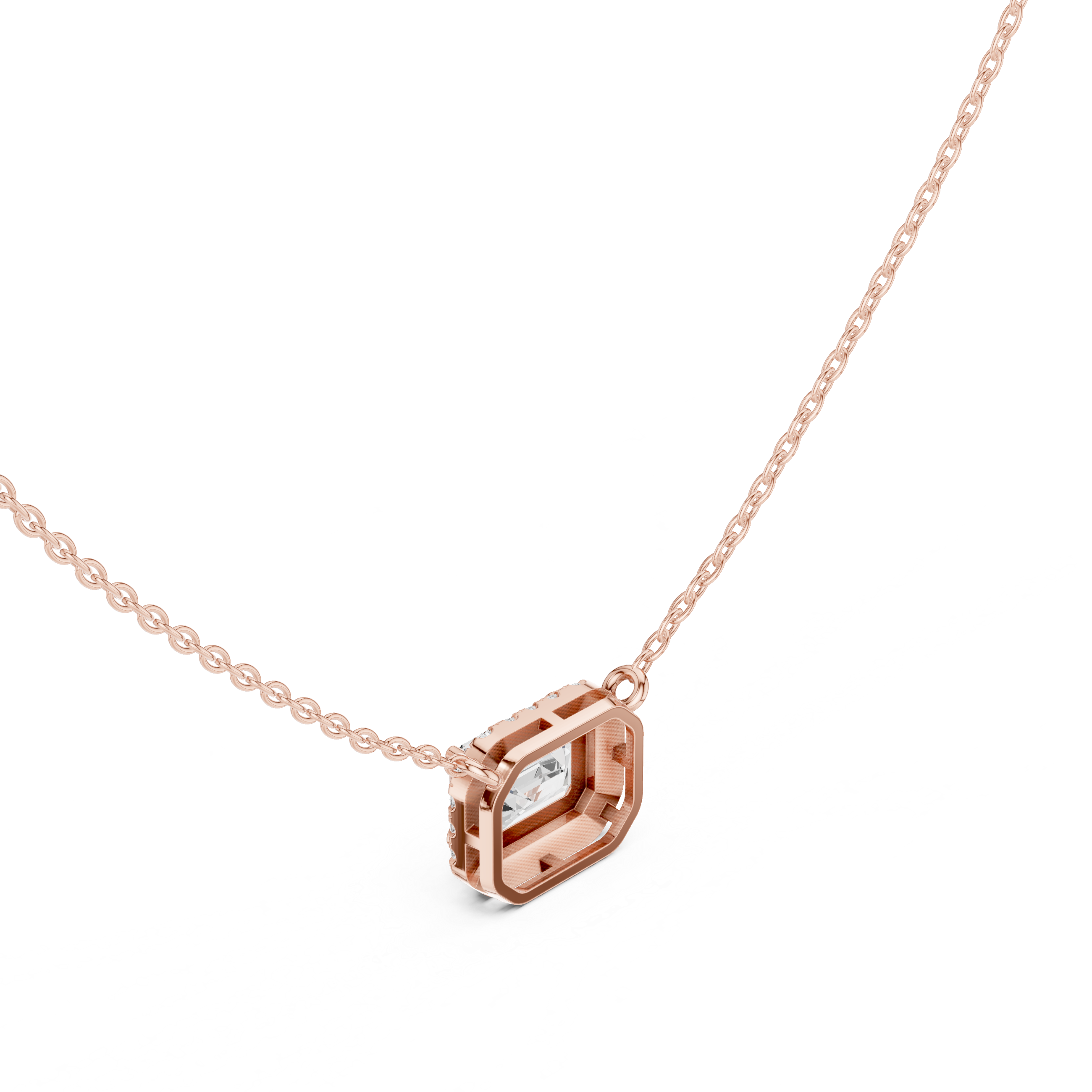 Emerald Cut Halo Diamond Pendant Necklace