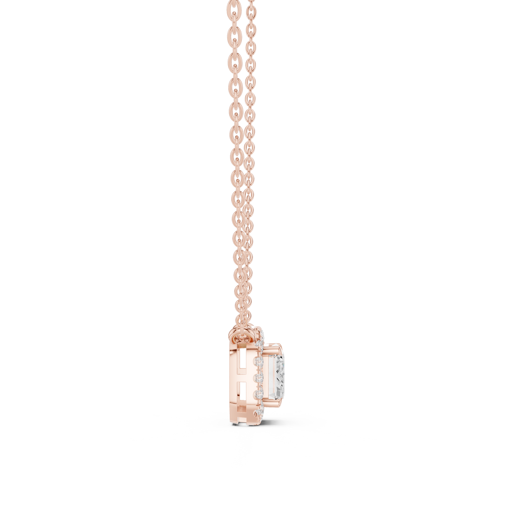 Emerald Cut Halo Diamond Pendant Necklace
