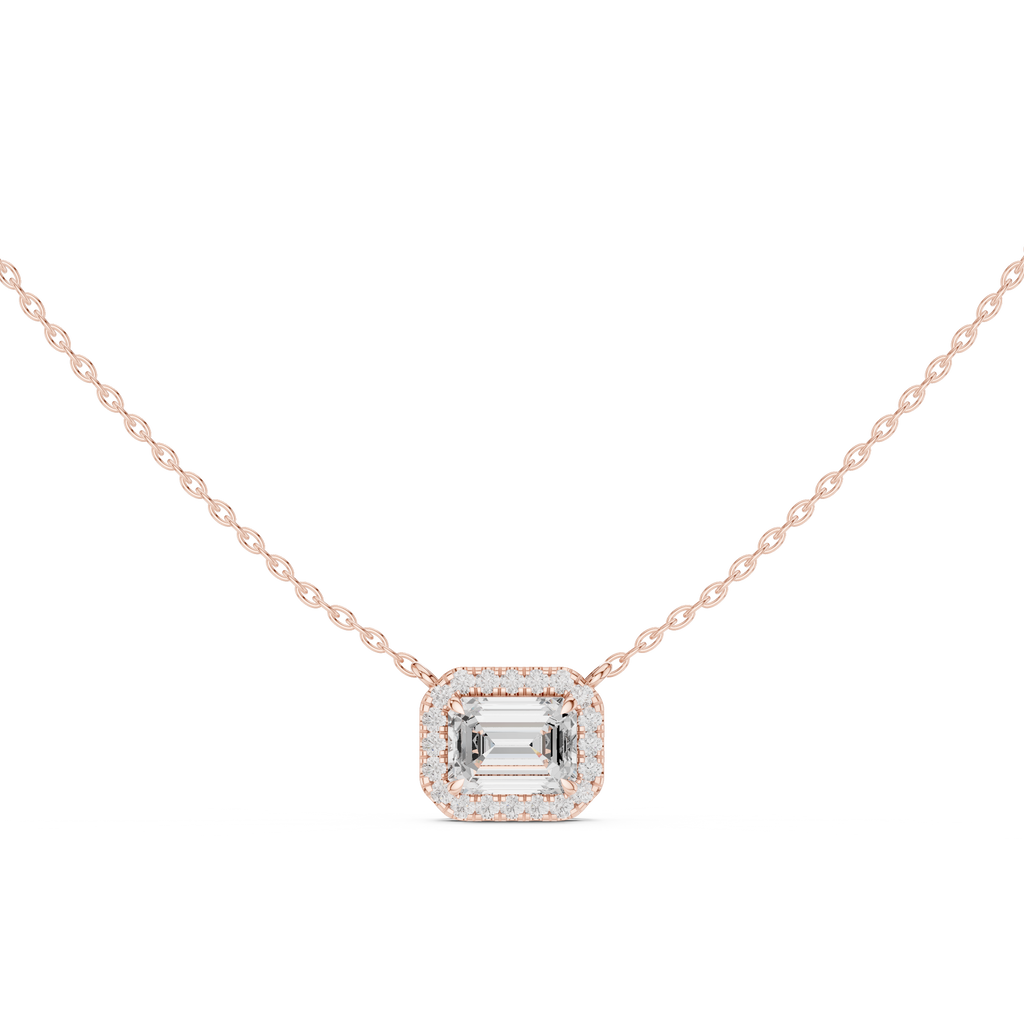 Emerald Cut Halo Diamond Pendant Necklace
