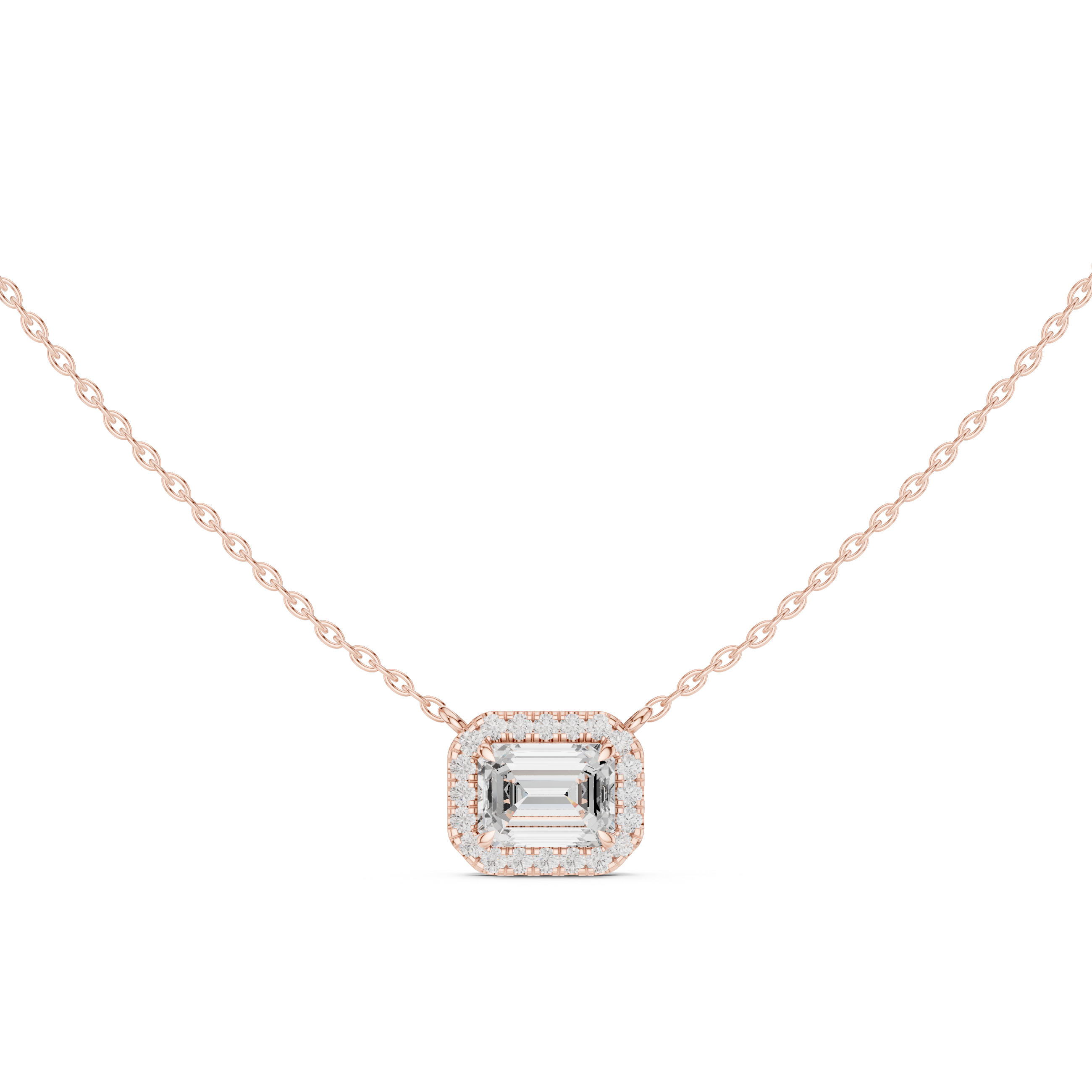 Emerald Cut Halo Diamond Pendant Necklace