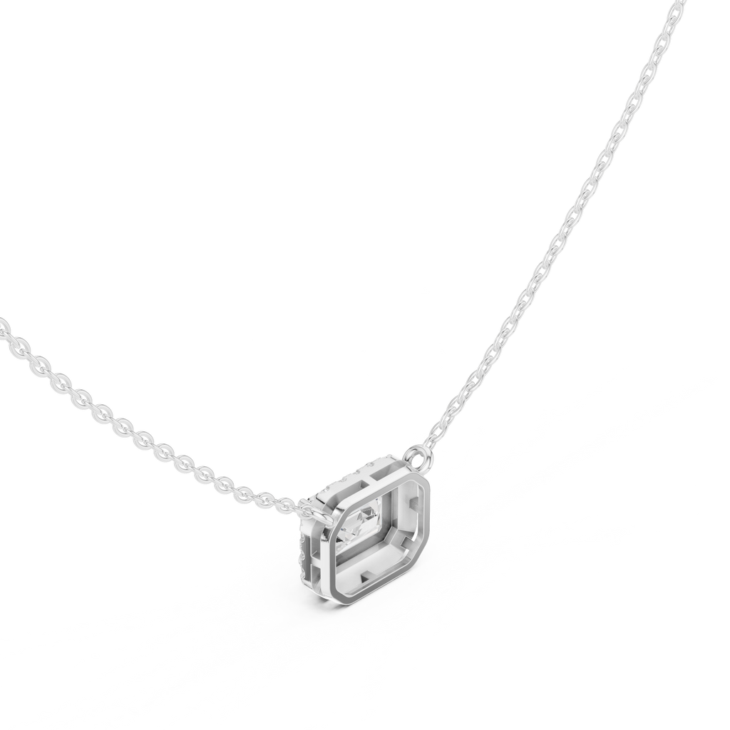 Emerald Cut Halo Diamond Pendant Necklace