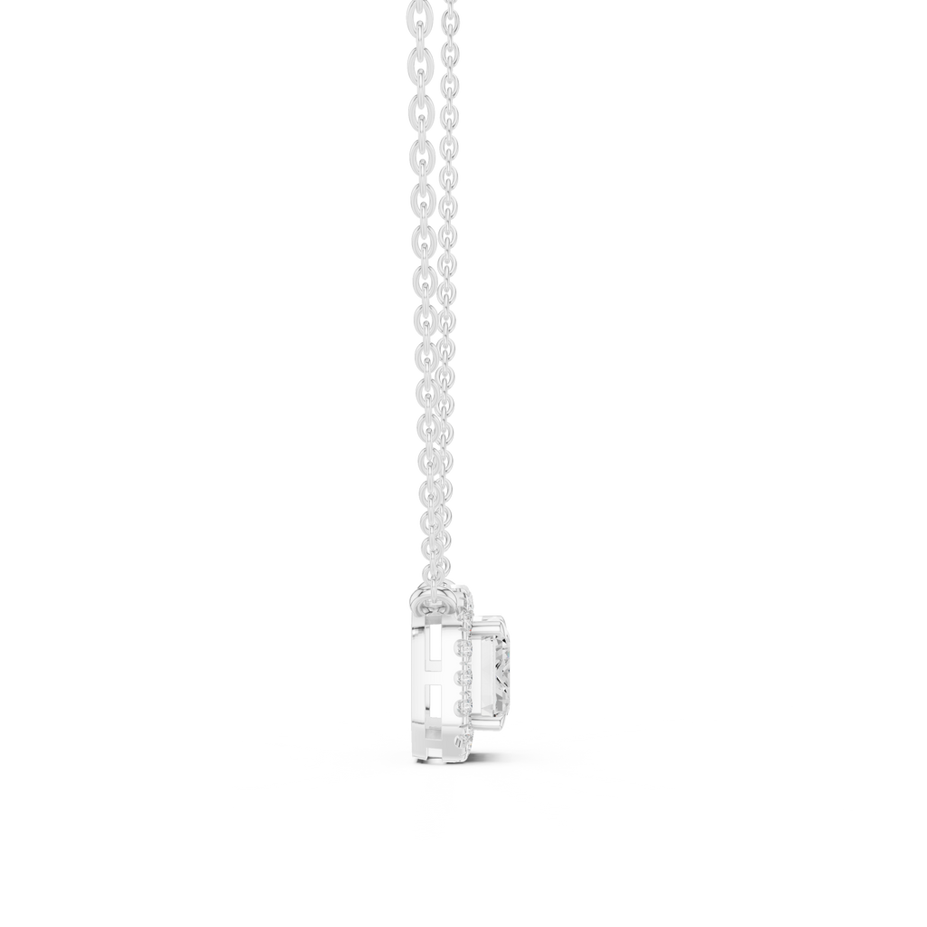 Emerald Cut Halo Diamond Pendant Necklace