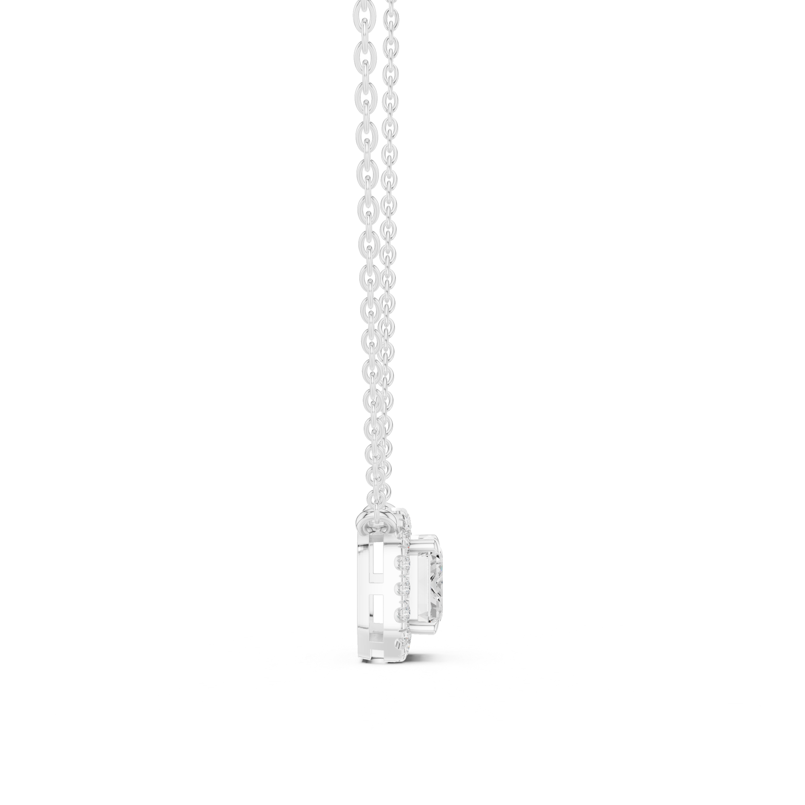 Emerald Cut Halo Diamond Pendant Necklace