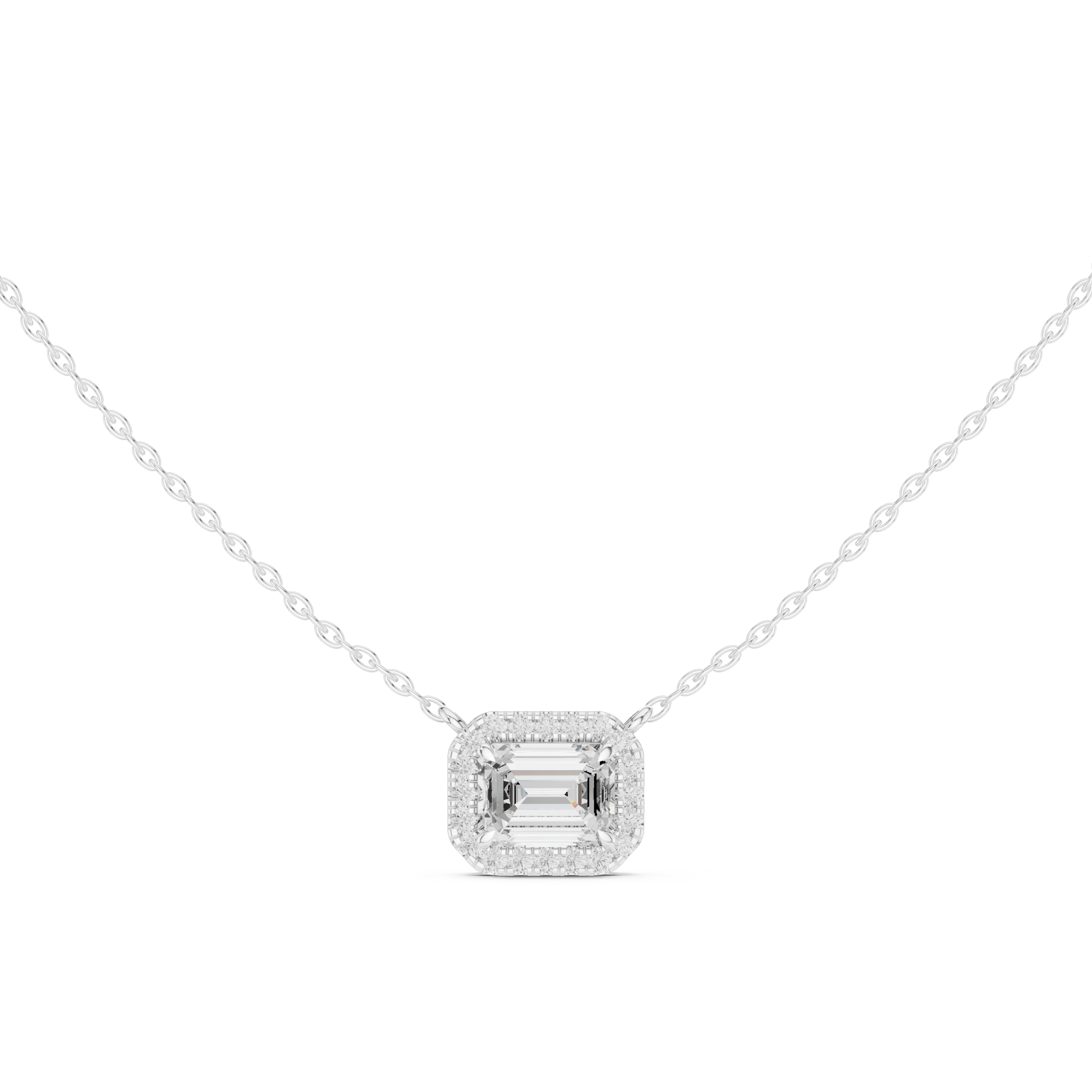 Emerald Cut Halo Diamond Pendant Necklace