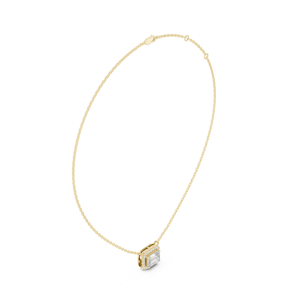 Emerald Cut Halo Diamond Pendant Necklace
