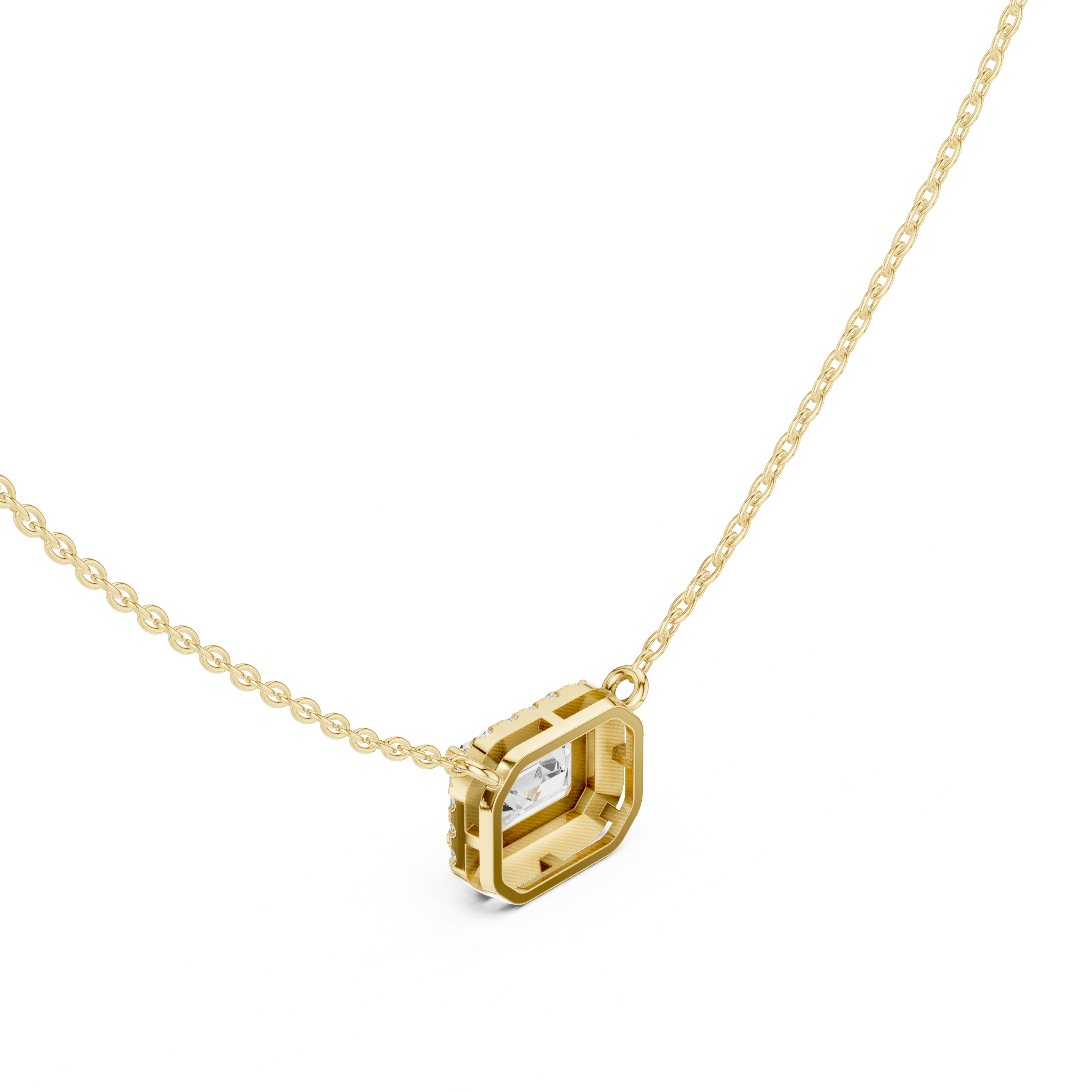 Emerald Cut Halo Diamond Pendant Necklace