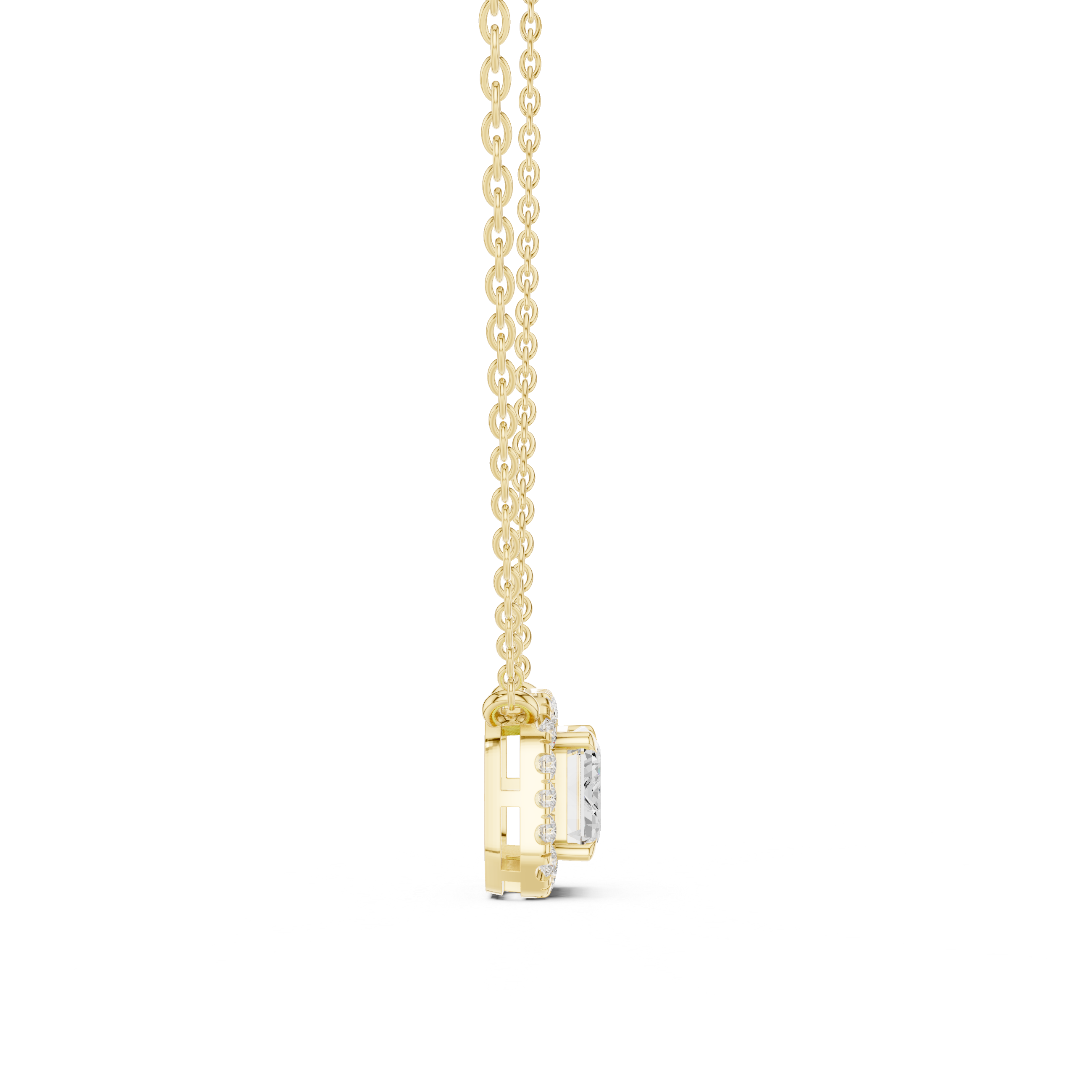 Emerald Cut Halo Diamond Pendant Necklace